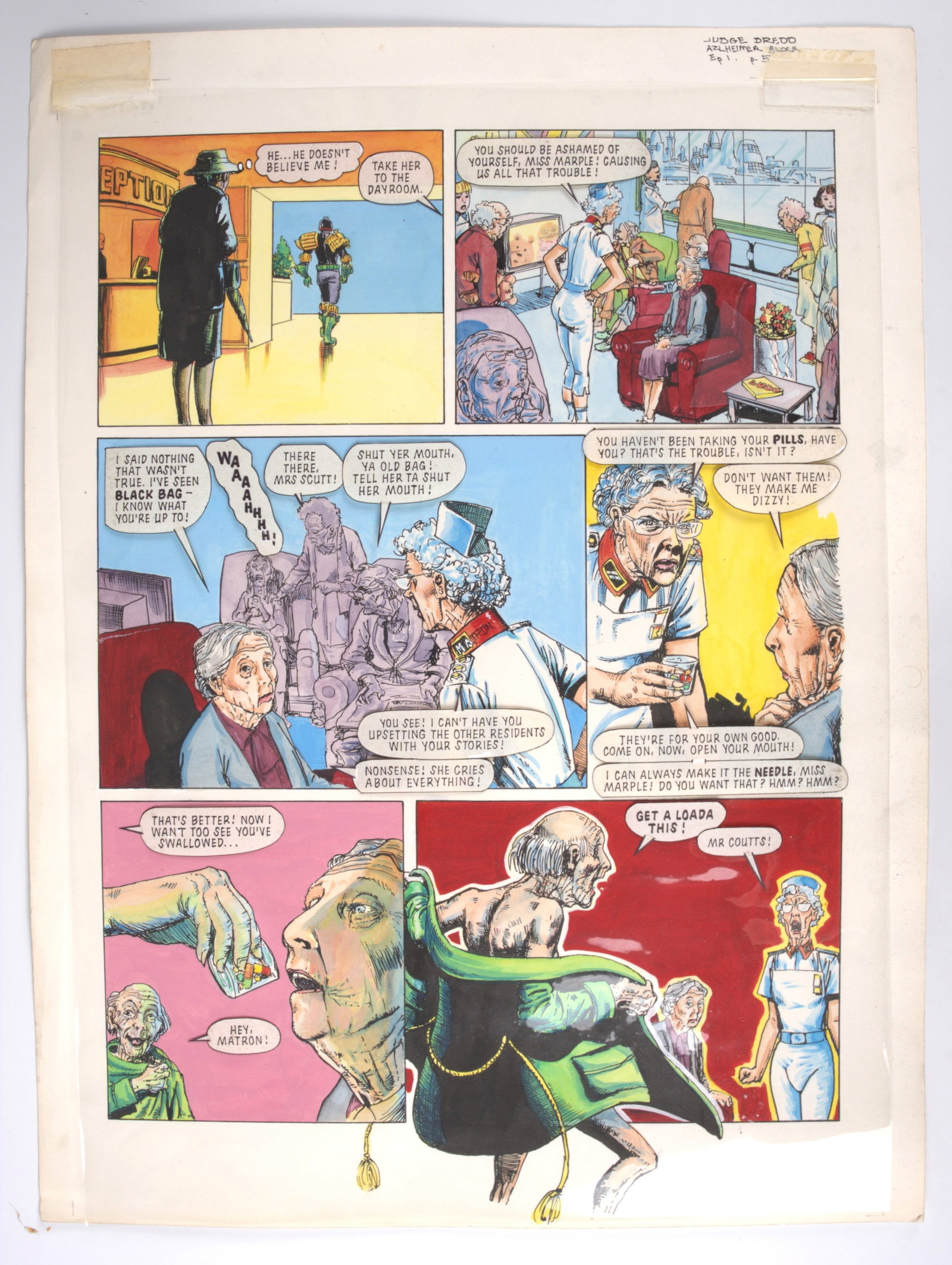 John Ridgway 2000 AD Judge Dredd #605 Alzheimer Block Page 5 Colour Story Page (Fleetway, 1988) (1 of 5)