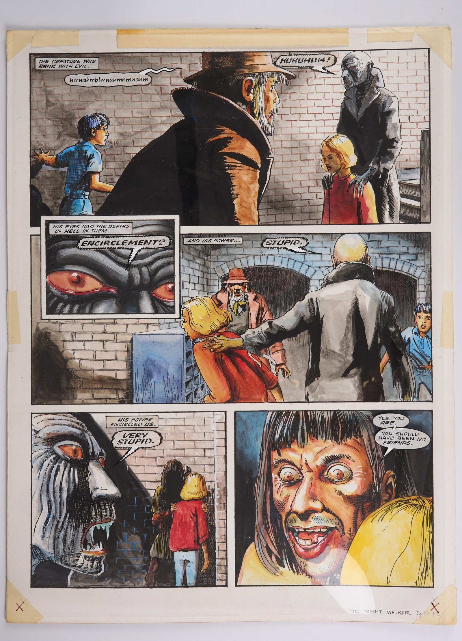 John Ridgway 2000 AD Prog #809 The Night Walker Colour Story Pages (Fleetway, 1992) Total 2: 2000 AD Prog #809 The Night Walker Colour Story Pages (Fleetway, 1992) Total 2.Full colour story pages with overlay of speech bubbles on celluloid paper of, 2000 AD Prog #809 ?Luke Kirby, The Night St
