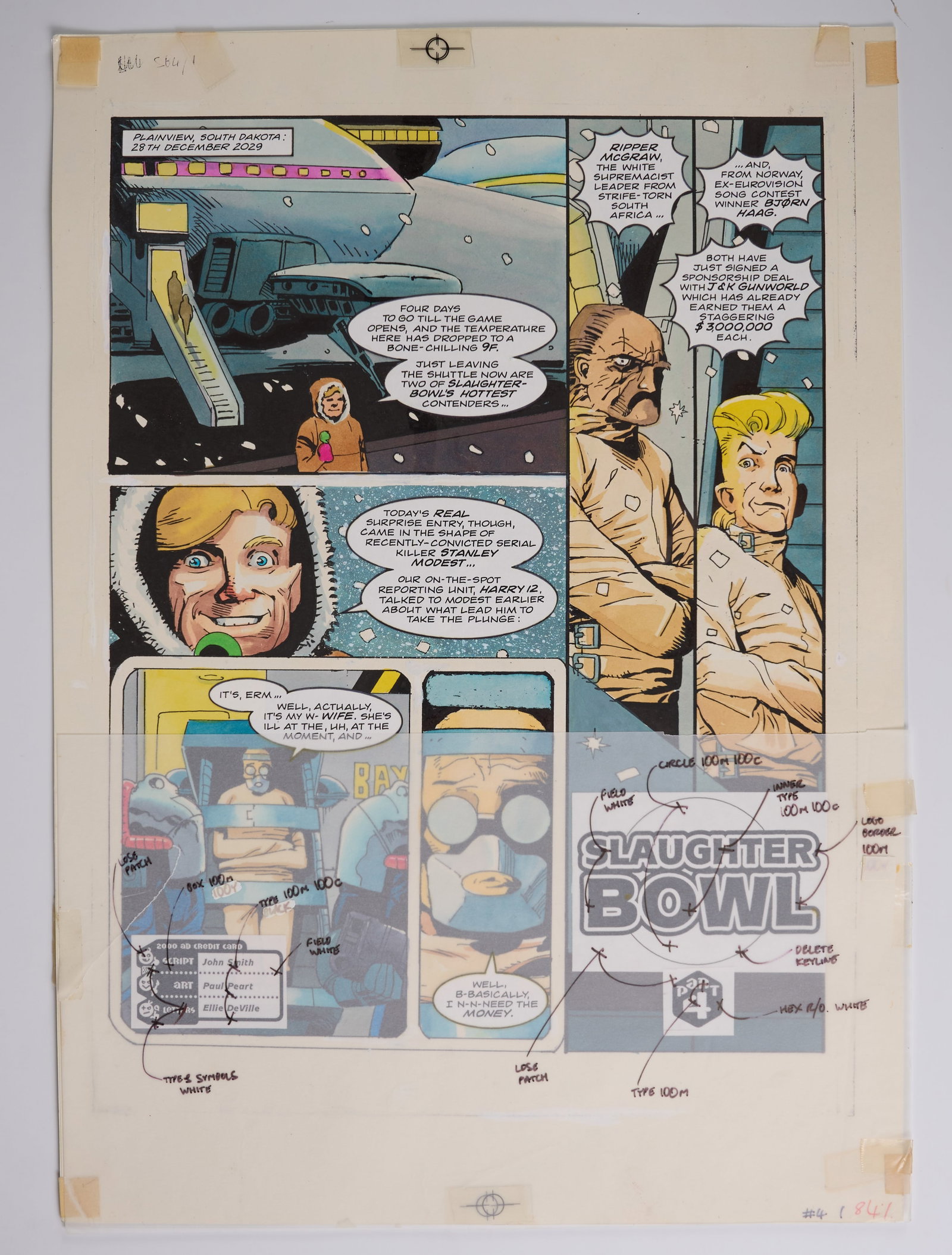 Paul Peart 2000 AD Prog #845 Slaughter Bowl Part 4 Colour Full Story Pages (Fleetway, 1993) Total 5 (1 of 9)