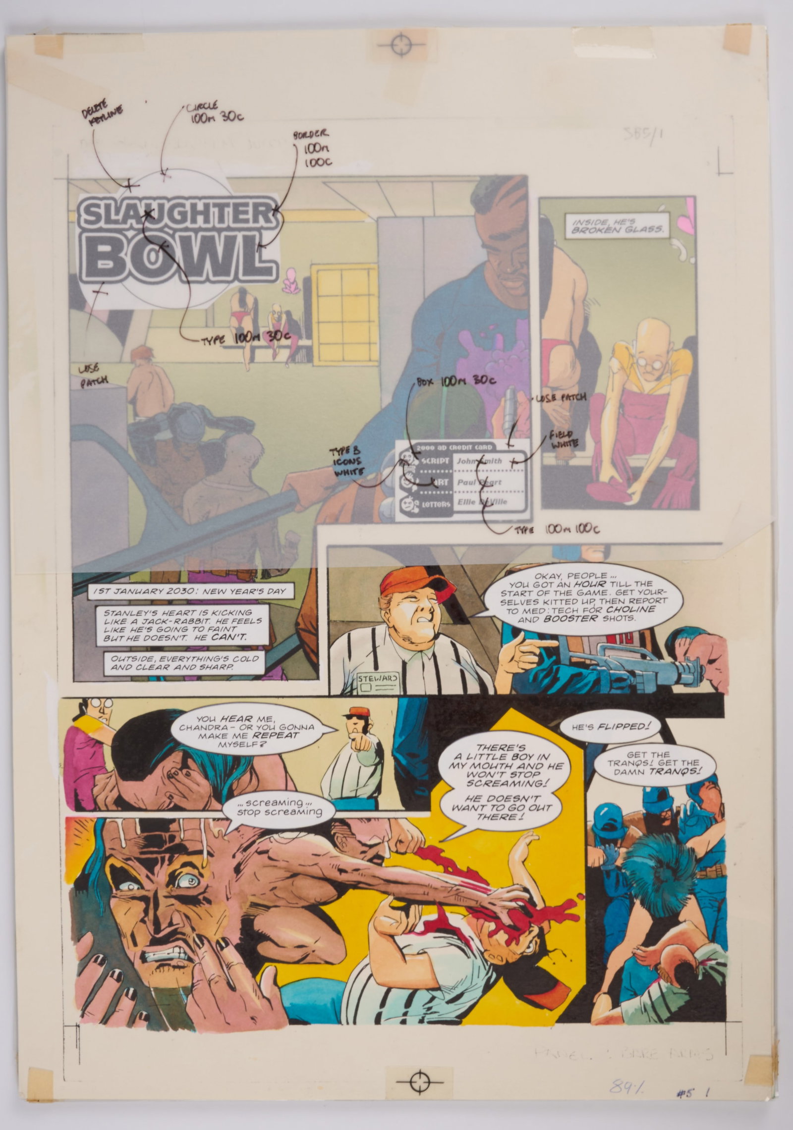 Paul Peart 2000 AD Prog #846 Slaughter Bowl Part 5 Colour Full Story Pages (Fleetway, 1993) Total 6 (1 of 11)