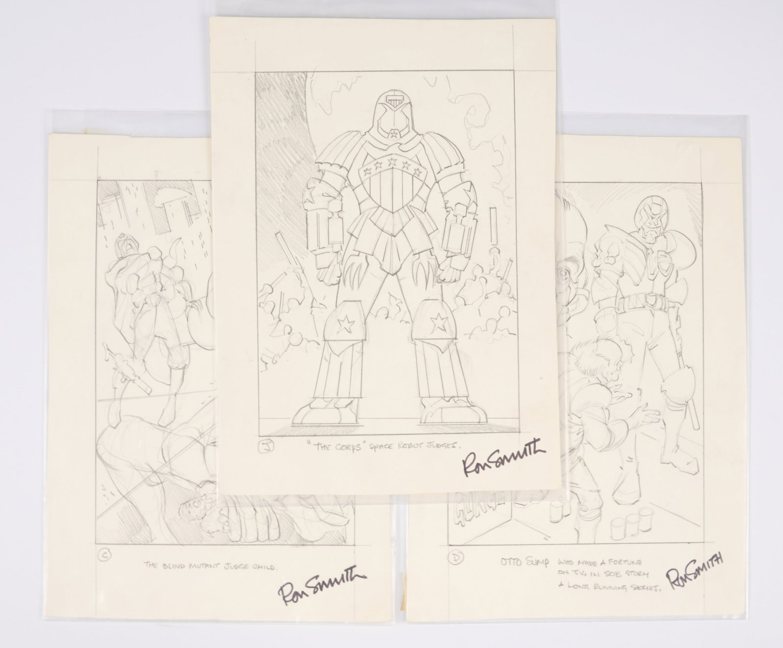 Ron Smith 2000 AD Judge Dredd Trading Card Pencil Sketch Signed (Fleetway) Total 3 (1 of 5)