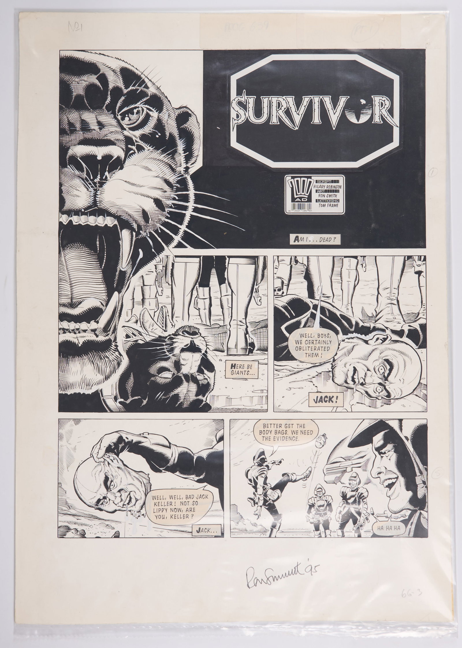 Ron Smith 2000 AD Prog #639 and #640 Survivor Story Pages Signed (Fleetway, 1989) Total 3 (1 of 9)