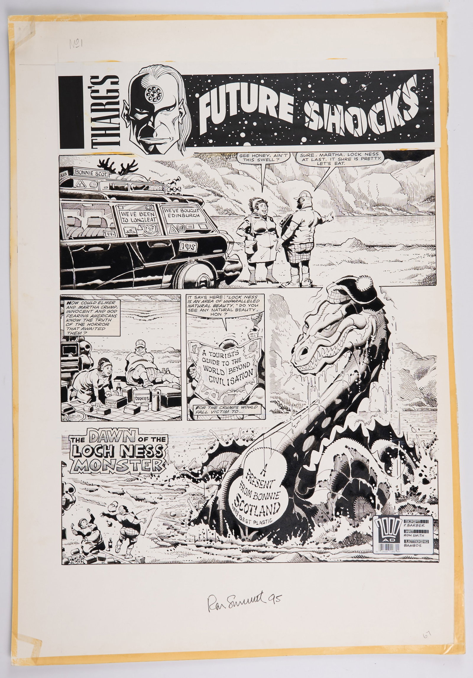 Ron Smith 2000 AD Prog #674 Tharg's Future Shocks The Dawn Of The Loch Ness Monster Signed (1 of 12)