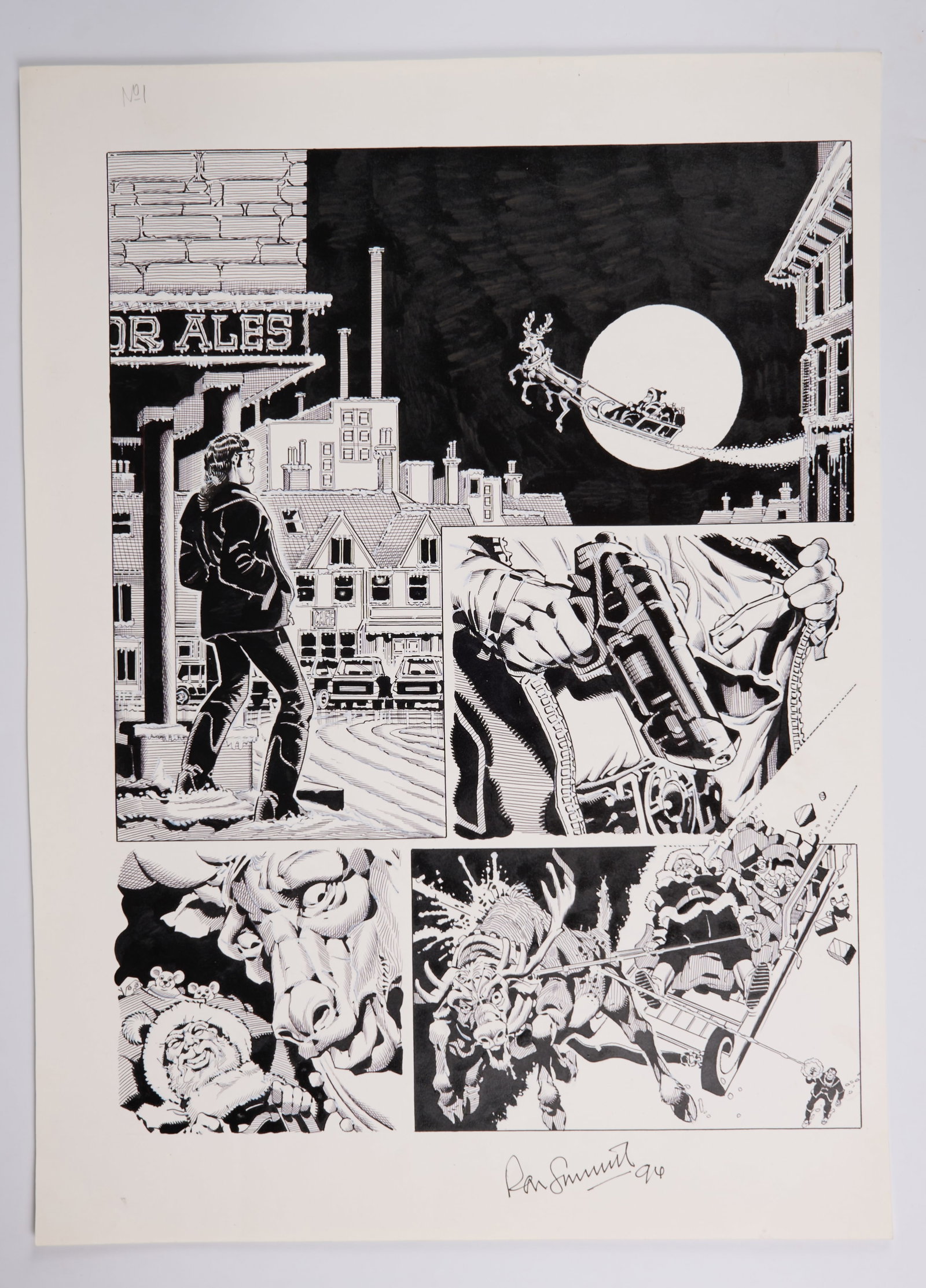 Ron Smith 2000 AD Prog #868 Inked Story Pages Thargs Future Shock The Night Stanta (Fleetway, 1994): Ron Smith 2000 AD Prog #868 Inked Story Pages Thargs Future Shock The Night Santa (Fleetway, 1994) Total 5.Original hand drawn full art comic art and of 2000 AD #868 ?Thargs Future Shock The Night San