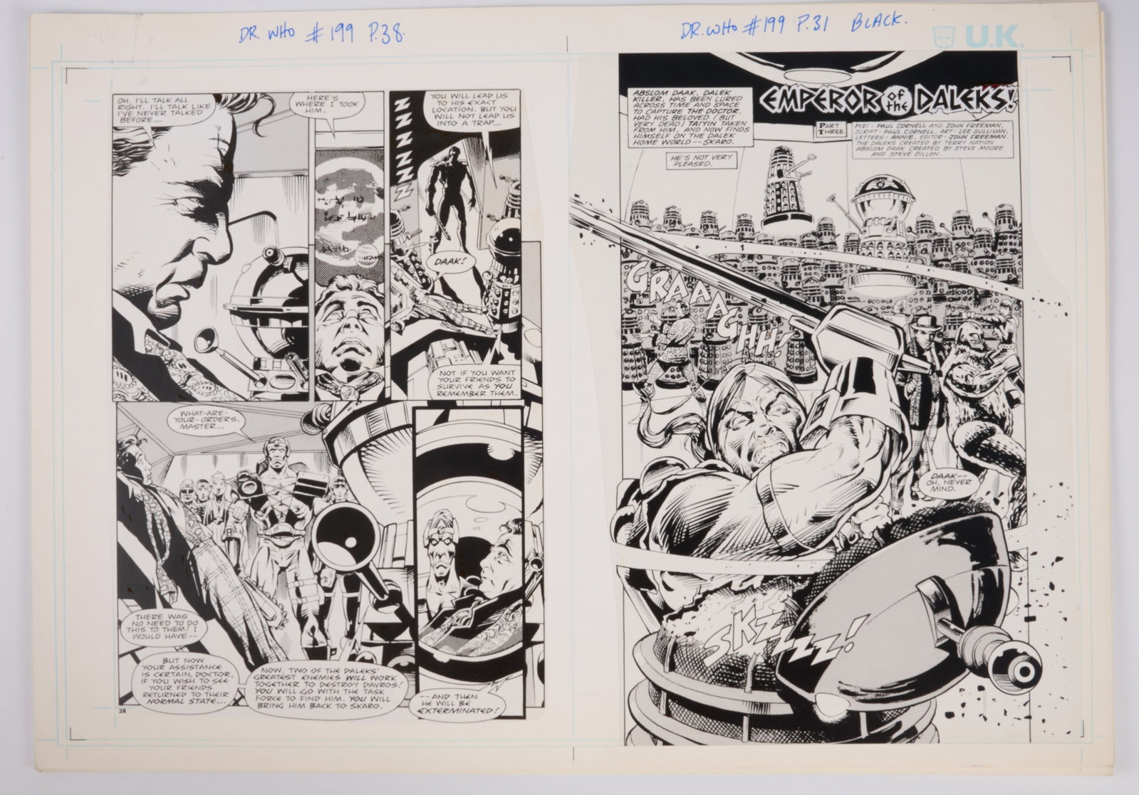 Lee Sullivan Doctor Who Monthly #199 'Emperor Of The Daleks' Printed Story Guide Pages (Marvel UK, (1 of 3)