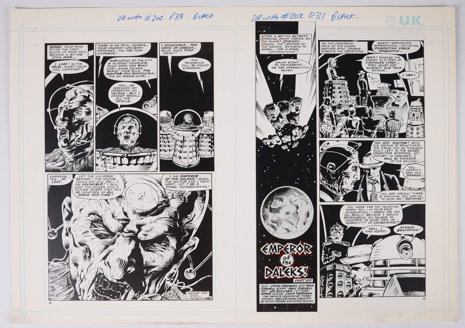 Lee Sullivan Doctor Who Monthly #202 'Emperor Of The Daleks' Printed Story Guide Pages (Marvel UK, (1 of 7)
