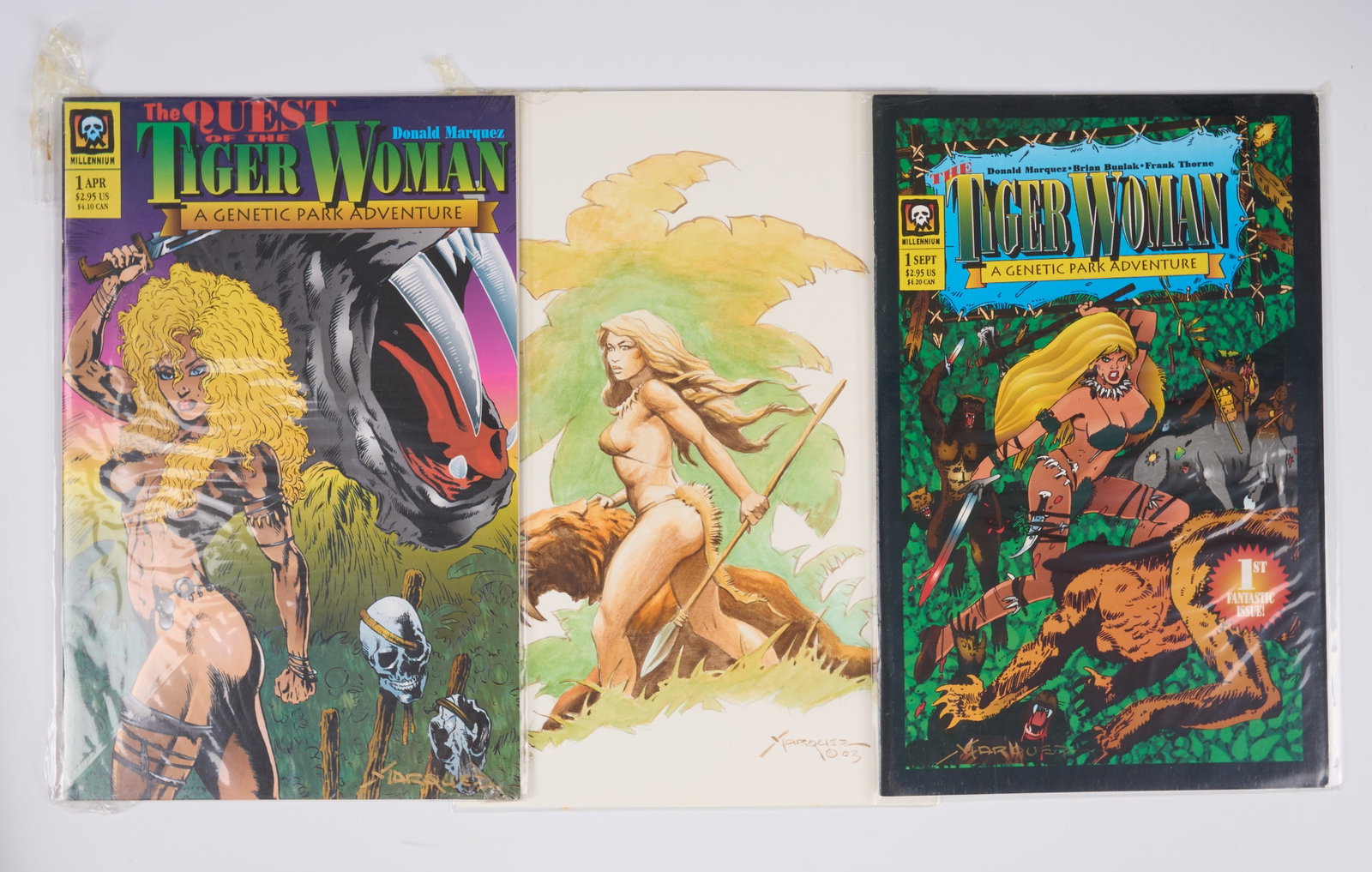 Donald Marquez Tiger Woman Pencil Artwork and Two Signed Comics (Millennium, 1994-95) Total 3 (1 of 5)