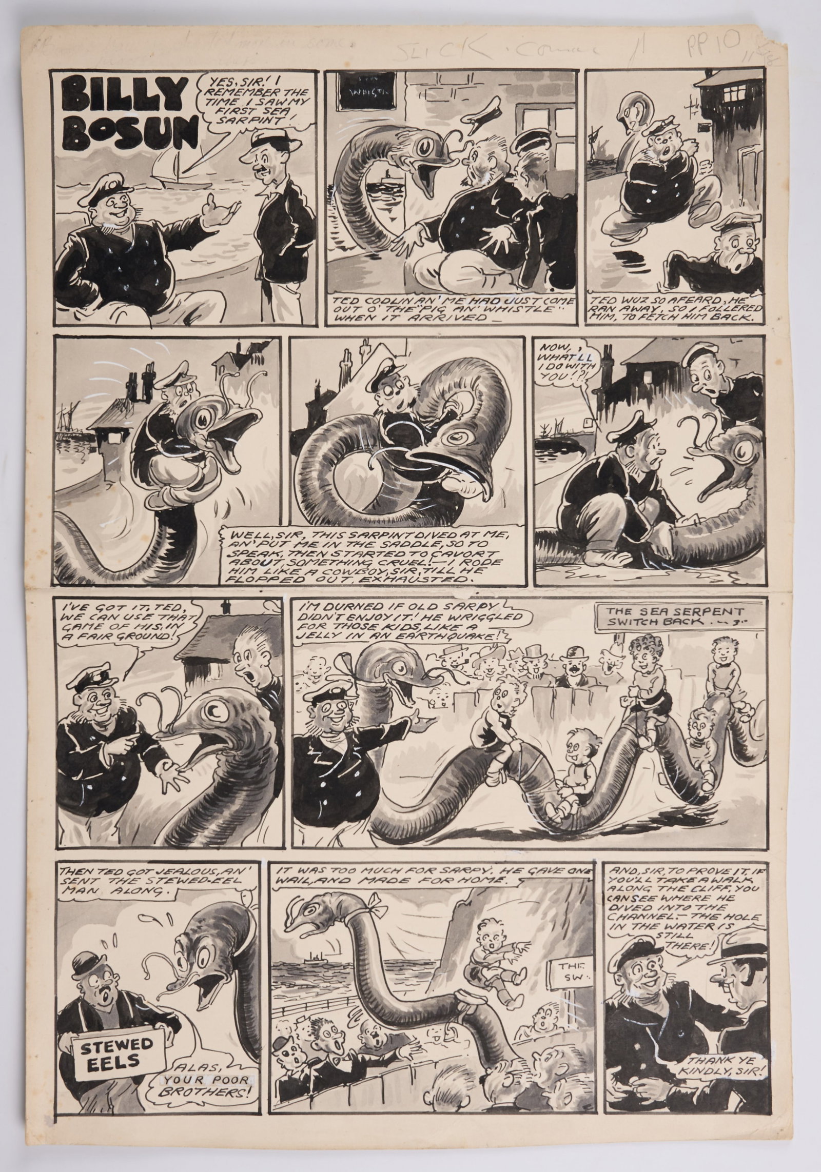 Australian Inked Comic Story Pages Billy Bosun, Priceless Percy and The Biggles Family (1940s-1950s) (1 of 5)