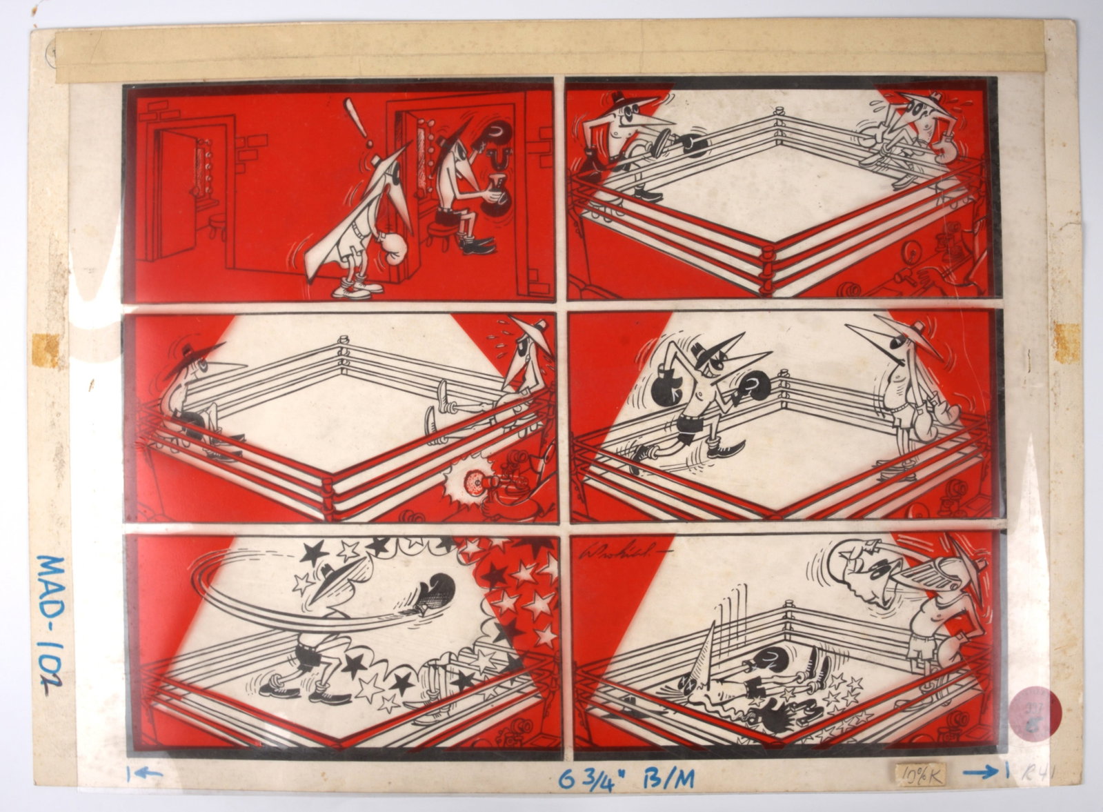 Antonio Prohias Mad #102 'Spy Vs. Spy' Boxing Ink Story Six Panel Page (EC, 1968) (1 of 6)
