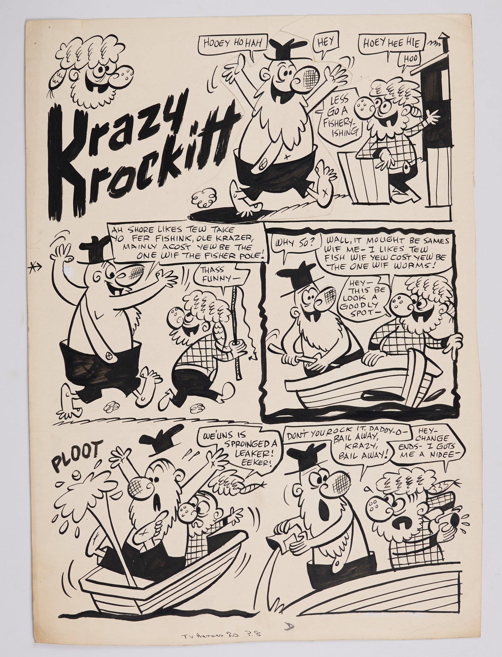 Denis Gifford Krazy Krockitt Original Ink and Speech Bubble Comic Pages (L. Miller & Son/Anglo (1 of 15)