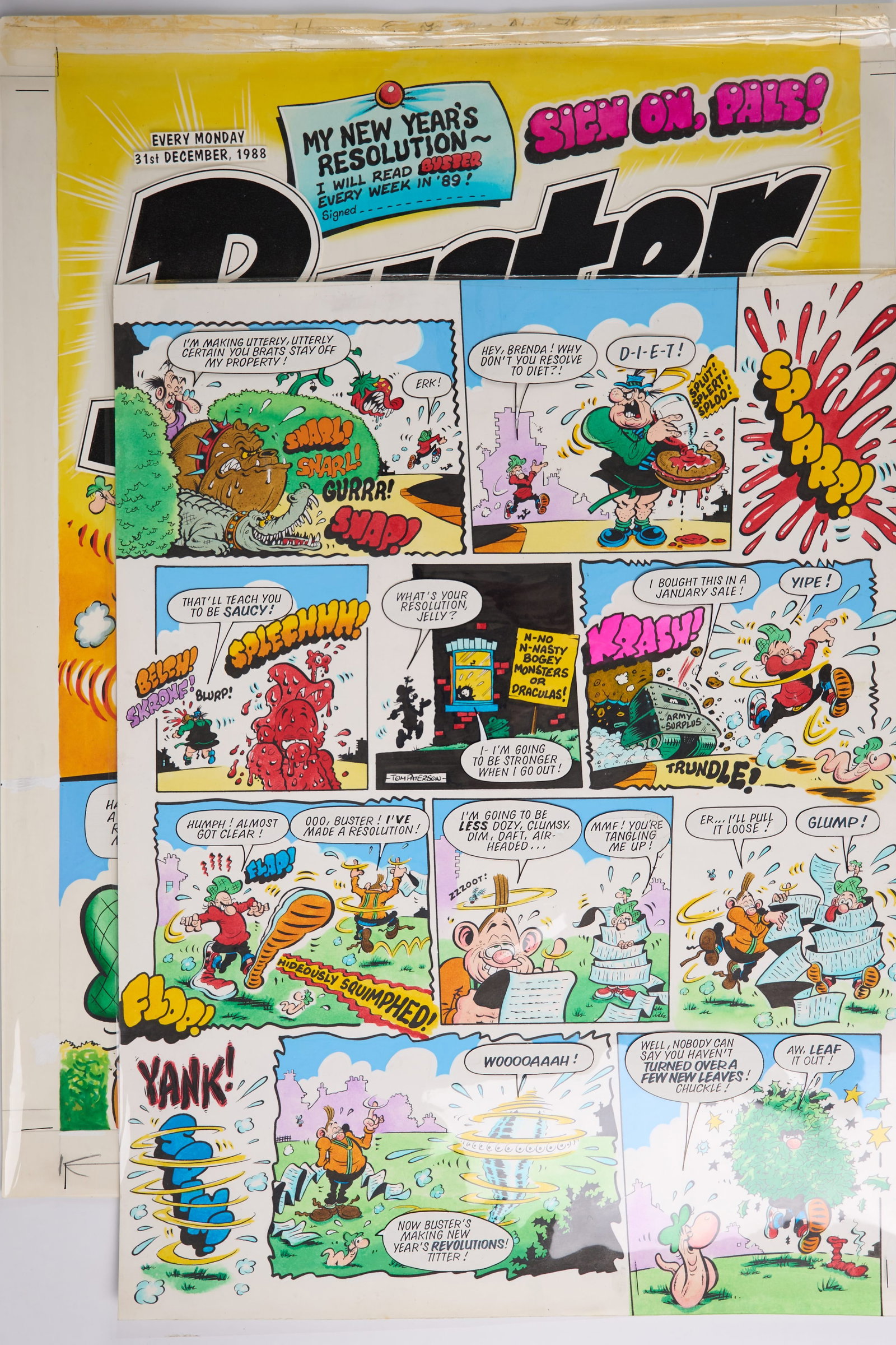 Tom Paterson Buster 31st December 1988 Christmas Issue Cover and Story Art (Fleetway, 1988) Total 2 (1 of 8)