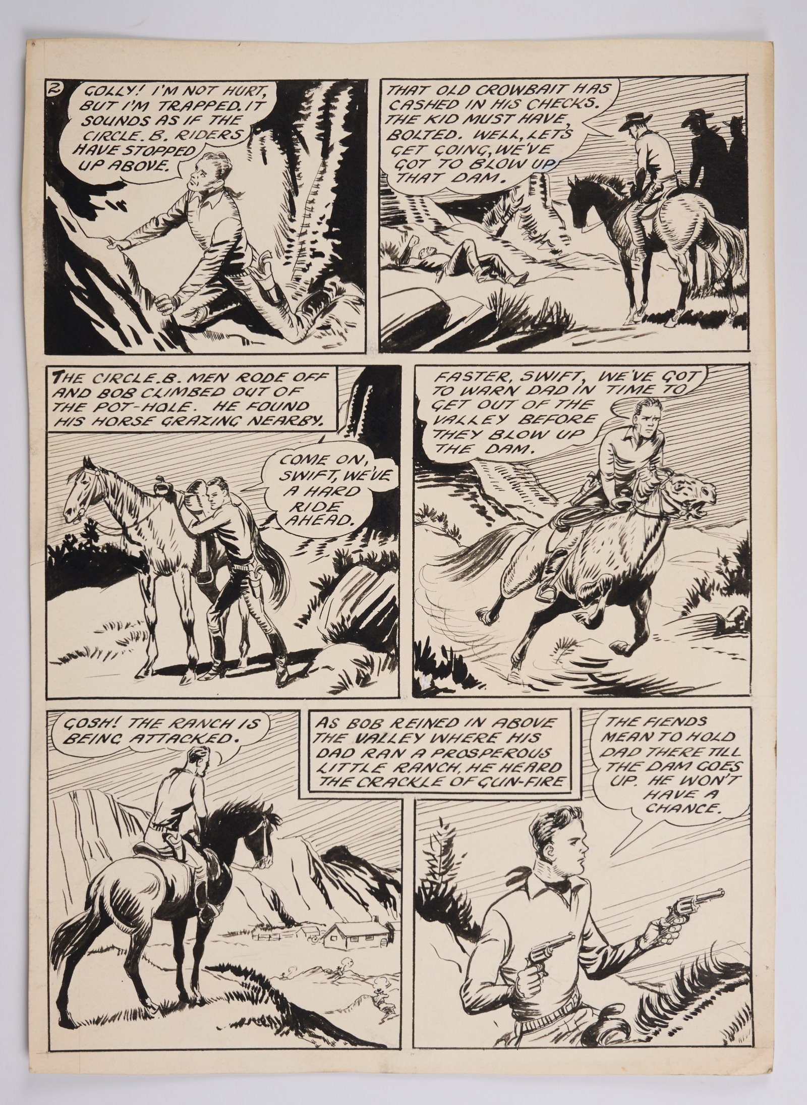 1950's Cowboy Comic Inked Story Pages Total 2 (1 of 2)