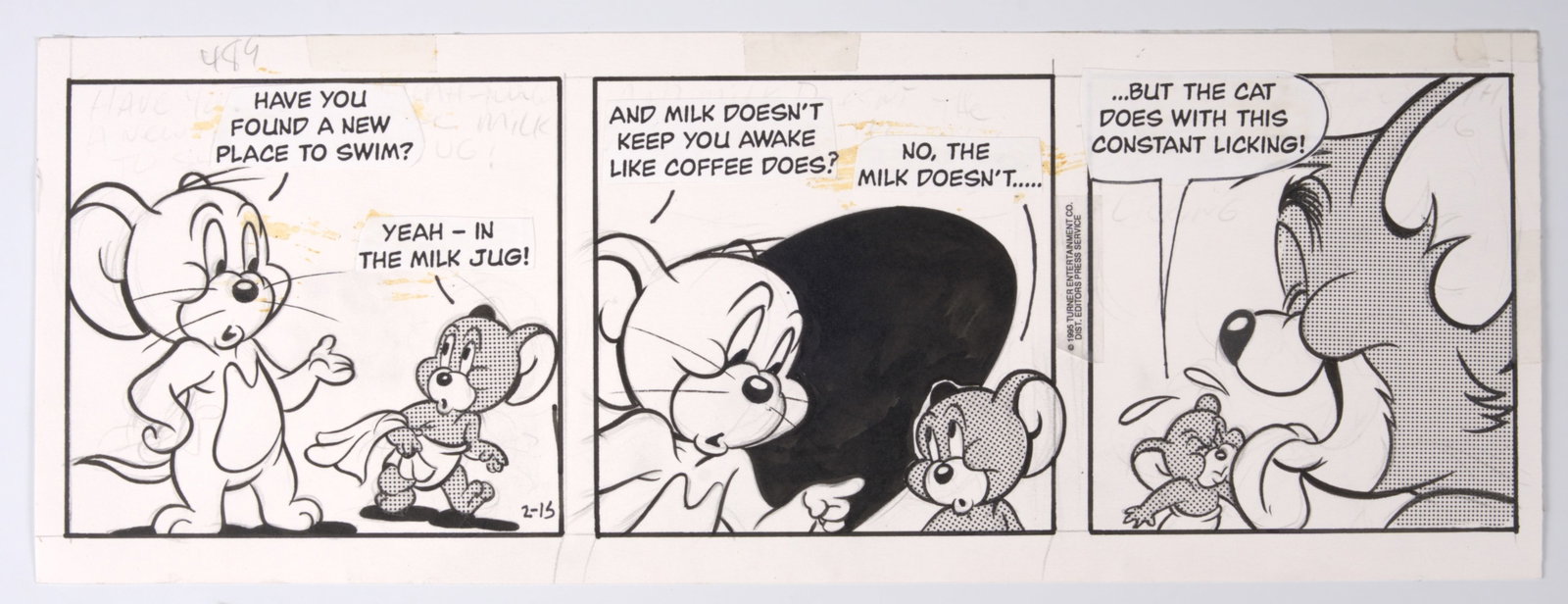 Kelly Jarvis And Rich Maurizo Tom and Jerry Hand Drawn and Inked Comic Strip Art (1995): Tom and Jerry Hand Drawn and Inked Comic Strip Art (1995). Art by Kelly Jarvis and Inked by Rich Maurizo.?Certificate of authenticity. Measurements: Panel, 15.75" x 5.75".?