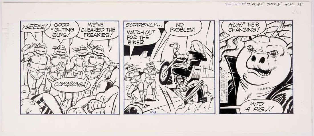 Teenage Mutant Ninja Turtles Original Pencil And Inked Daily Comic Strip Art (Mirage Studios, 1990) (1 of 1)