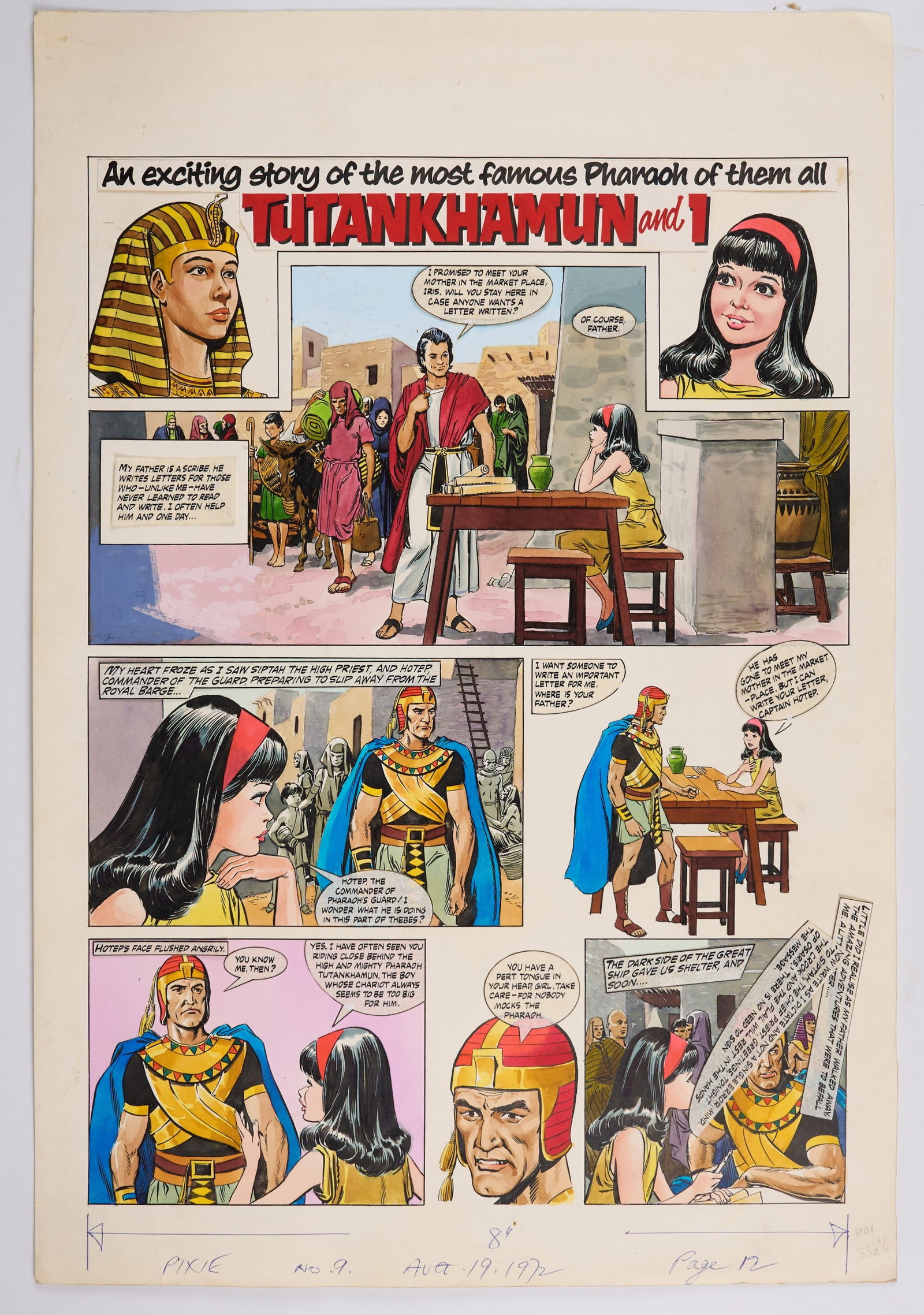 Pixie A Lovely New Paper for Girls #9-#16 Tutankhamun and I Story Pages (IPC, 1972) Total 10: Pixie A Lovely New Paper for Girls #9-#16 'Tutankhamun and I' Story Pages (IPC, 1972) Total 10.A short lived 1970's comics for women ?that merged with June in 1973. Ten full colour story pages of 'Tut