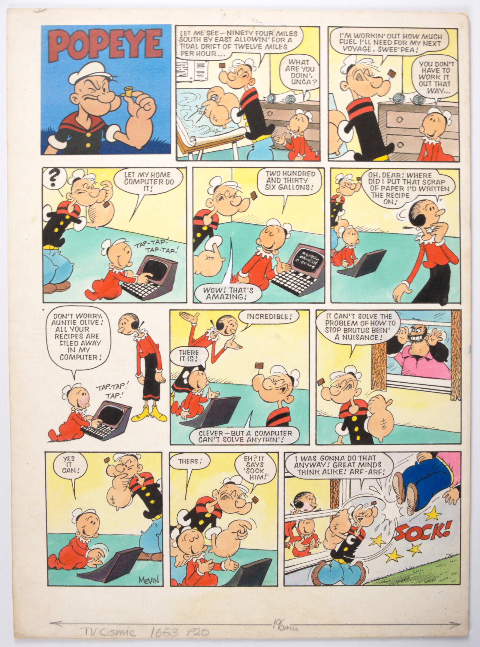 Bill Mevin TV Comic #1653 Popeye Comic Strip Original Art (Polystyle Publications, 1983) (1 of 4)