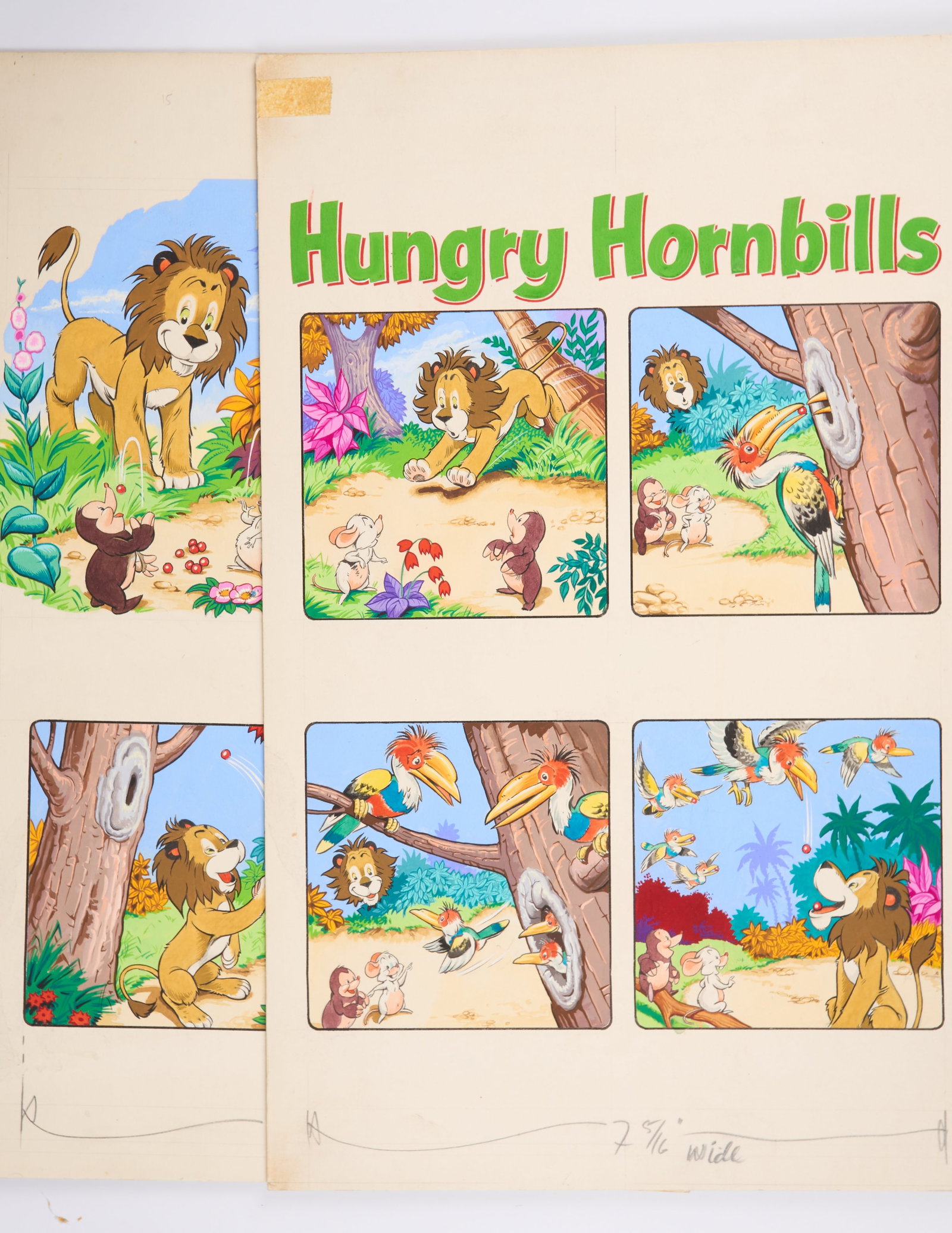 Bert Felstead Leo The Friendly Lion Story Art Leo And The Friendly Hornbills Story Art (IPC: Leo The Friendly Lion Story Art Leo And The Friendly Hornbills Two Page Story Art (IPC Magazines, 1900s). Total 2.Two page story art of Leo And The Hungry Hornbills, pages 20-21 from Playhour comics. 