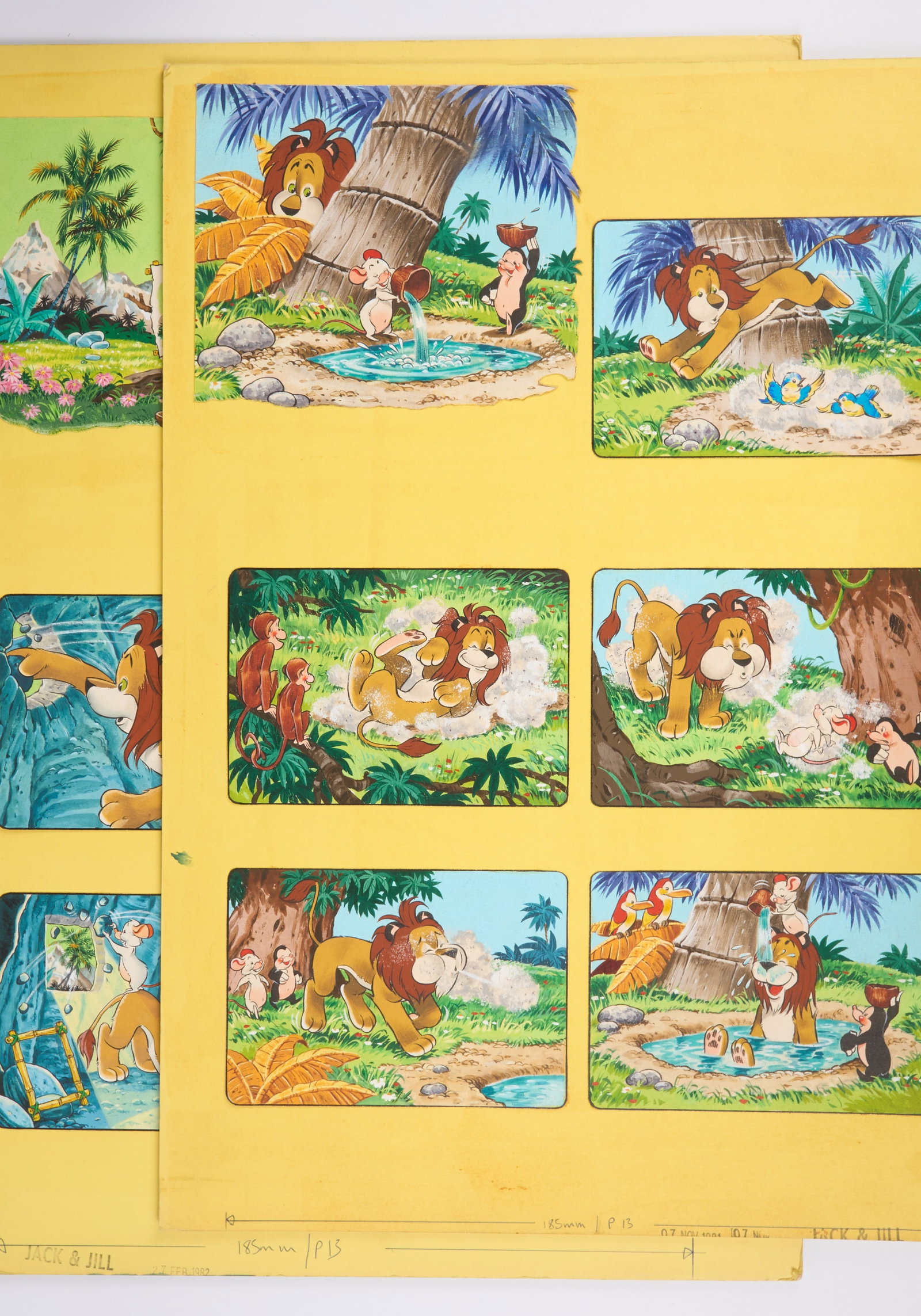 Bert Felstead Leo The Friendly Lion from Jack & Jill Comic Story Art (IPC Magazine, 1980s) Total 2: Leo The Friendly Lion from Jack & Jill Comic Story Art (IPC Magazine, 1980s) Total 2.Original story art for ?Jack & Jill? weekly comic, for ?Leo The Friendly Lion?. Both show Leo and a bundle of his a