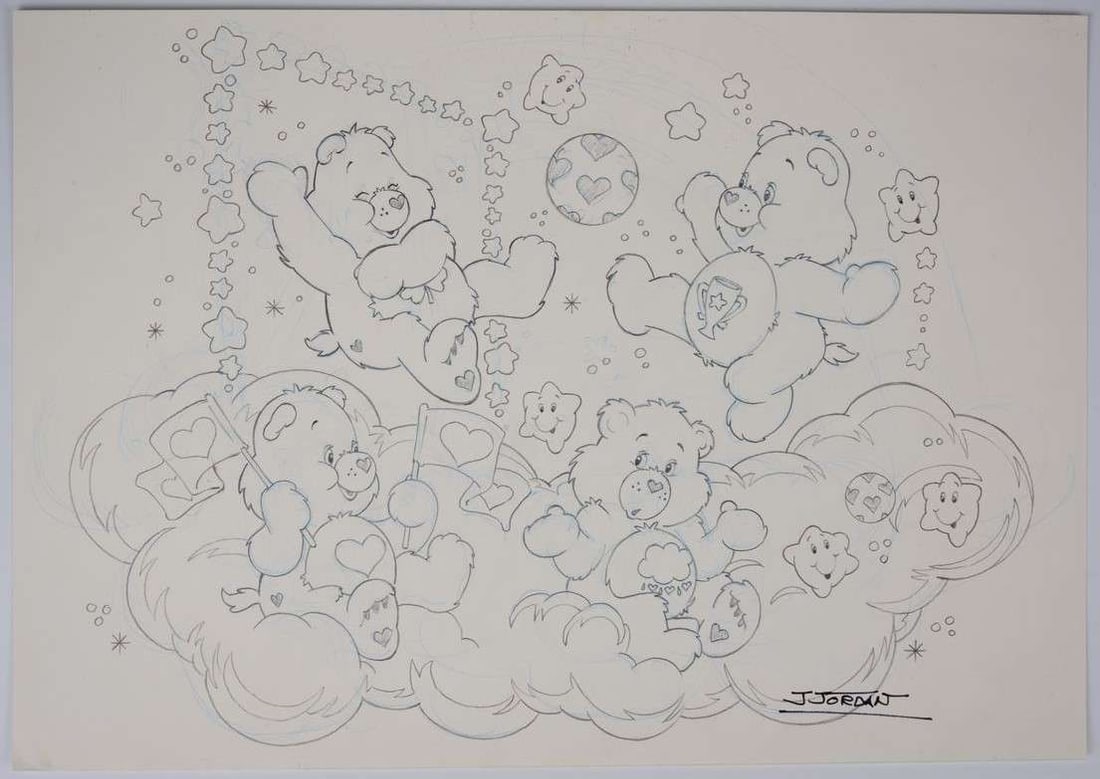 Julian Jordan Original Pencil Artwork Of The Care Bears and Ms. Pac-Man Signed (1990s) Total 2 (1 of 1)