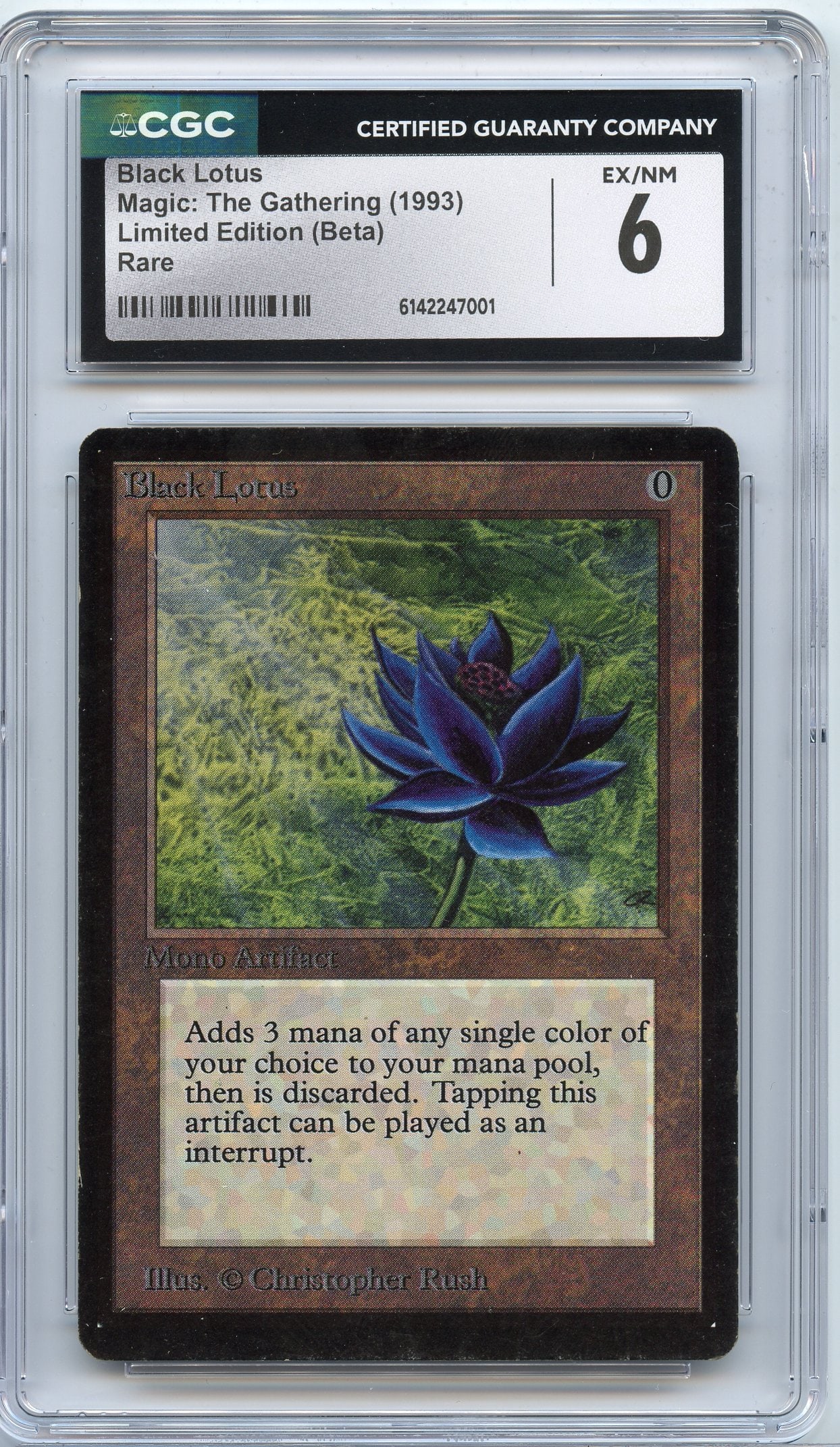 CGC 6 Black Lotus - Limited Edition Beta: Black Lotus from Limited Edition Beta, graded EX/NM 6 by CGC.Magic: The Gathering?s Limited Edition Beta (released October 4th 1993) was the second print run of the game's first core set, featuring