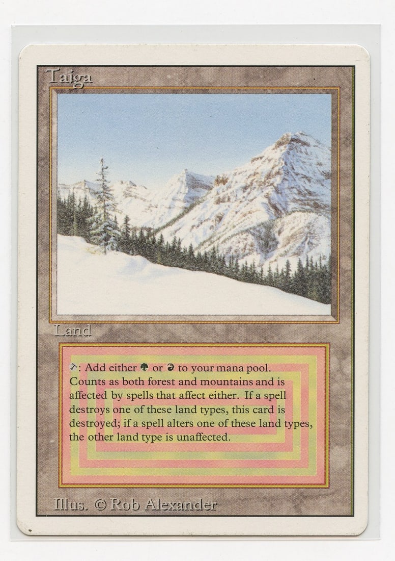 Taiga - Revised Dual Land (EX): Taiga from Revised in Excellent condition. Only very minor marks and a dirt sport on the border show this card's age.