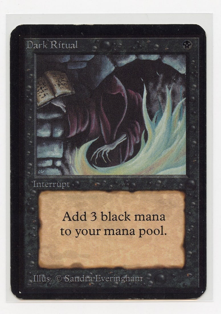 Dark Ritual - Alpha (GD): Dark Ritual from Alpha, in Good condition. Some surface wear and chips/whitening can be seen on the card's border.