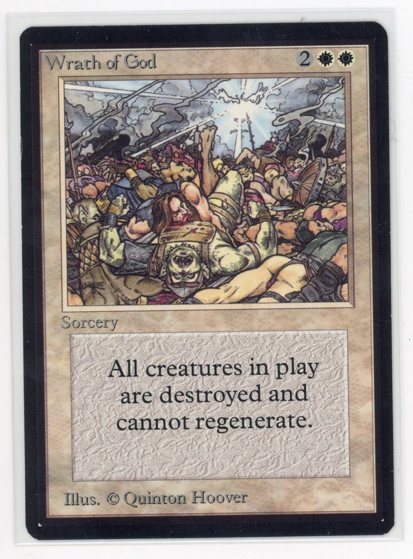 Wrath of God - Beta (EX): Wrath of God from Beta, in Excellent condition.This is a stunning example of a Beta Wrath of God. This epic boardwipe has been reprinted many times, but this early vintage copy is extremely rare,