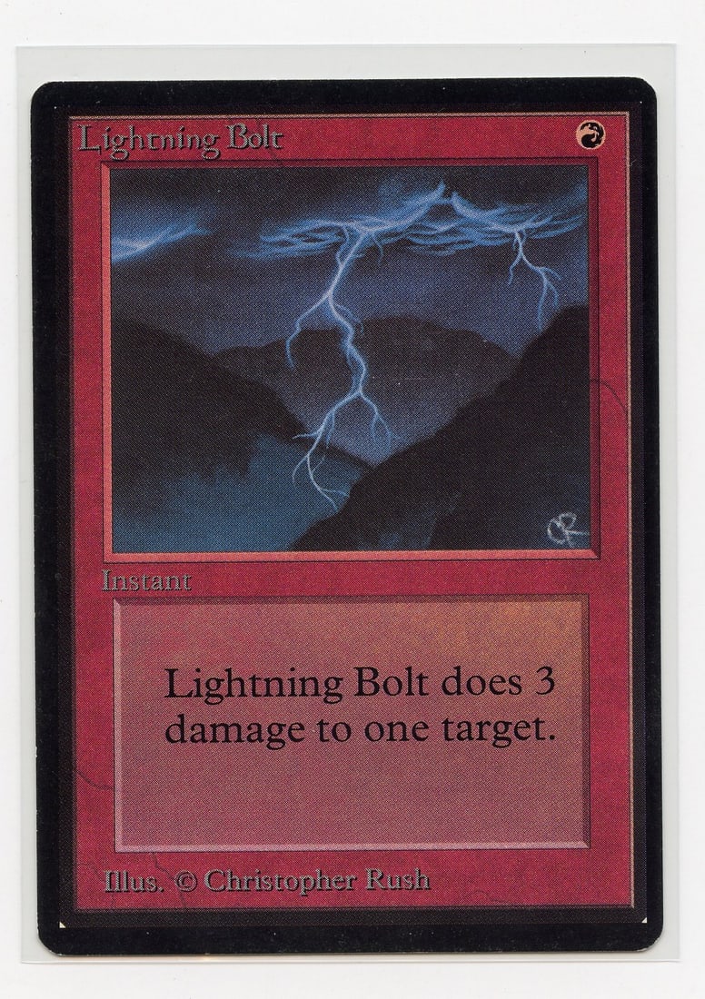 Lightning Bolt - Beta (GD): Lightning Bolt from Limited Edition Beta, in Good condition. This card shows only very light wear, with one notable dent on the front surface.