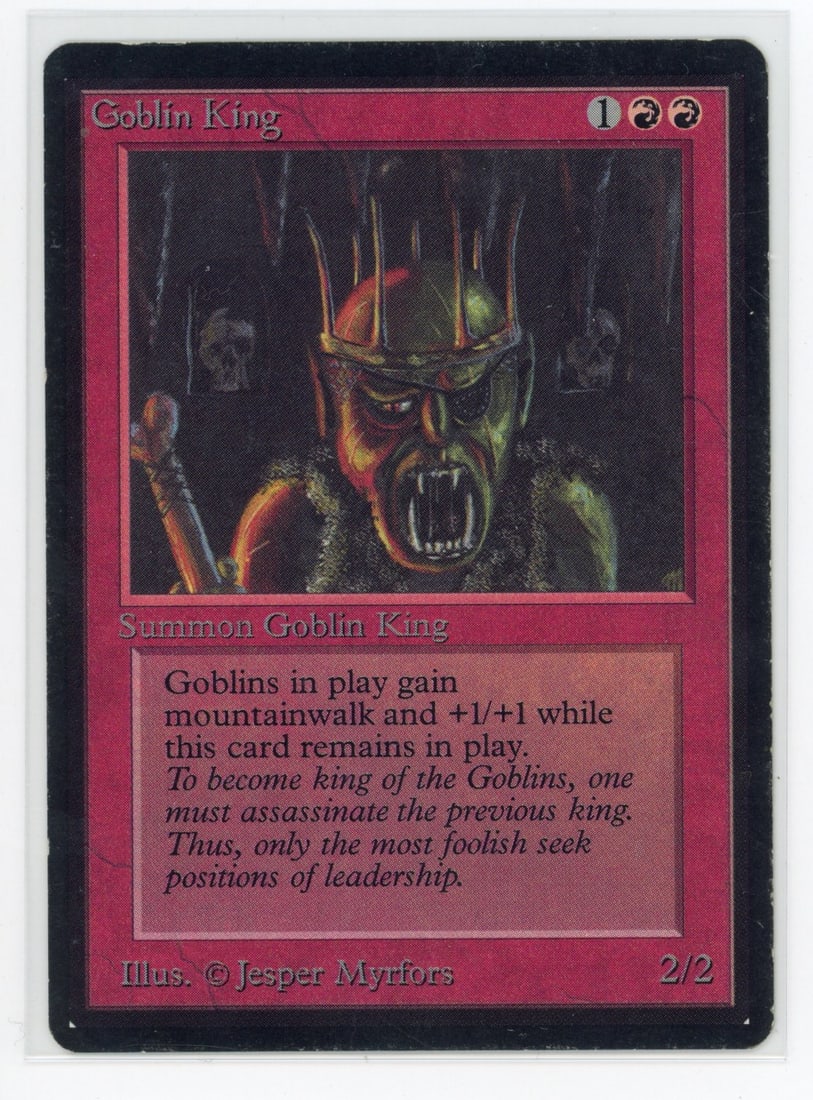Goblin King - Beta (GD): Goblin King from Beta, in Good condition.Mostly uniform border wear is present on all sides, with some additional dings that lower the grade slightly. Light scratches/abrasions can be seen on both