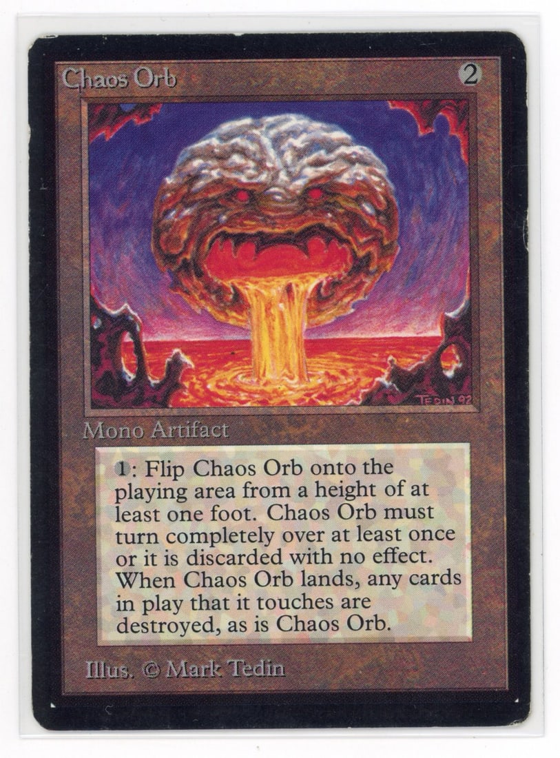 Chaos Orb - Beta (GD): Chaos Orb from Beta, in Good condition.This Chaos Orb has some signs of play-related wear. Borders look clean but have a series of gentle dings. Both surfaces have some scratches and dents that can
