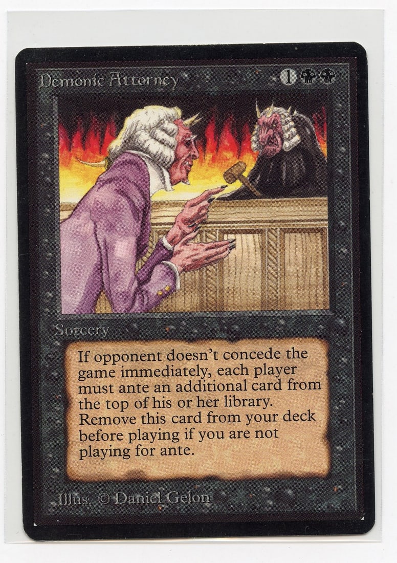 Demonic Attorney - Beta (EX): Demonic Attorney from Limited Edition Beta in Excellent condition, with only minor border wear and surface marks. Very light bend on bottom right corner.