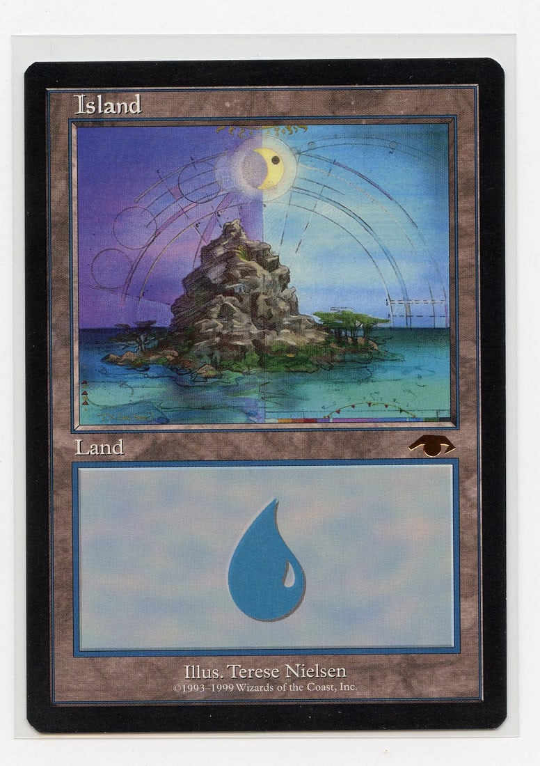 Guru Island (NM): This stunning Basic Island was given out by WotC in exchange for ?Guru Points? in a program started by the company in 1999. These cards are extremely rare and coveted by players.This particular exampl