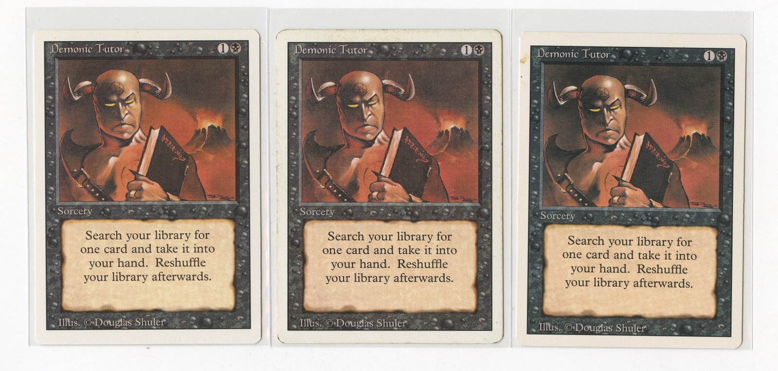 X3 Demonic Tutor - Revised (LP, GD, EX): X3 Demonic Tutors from Revised, in LP, GD, and EX condition.