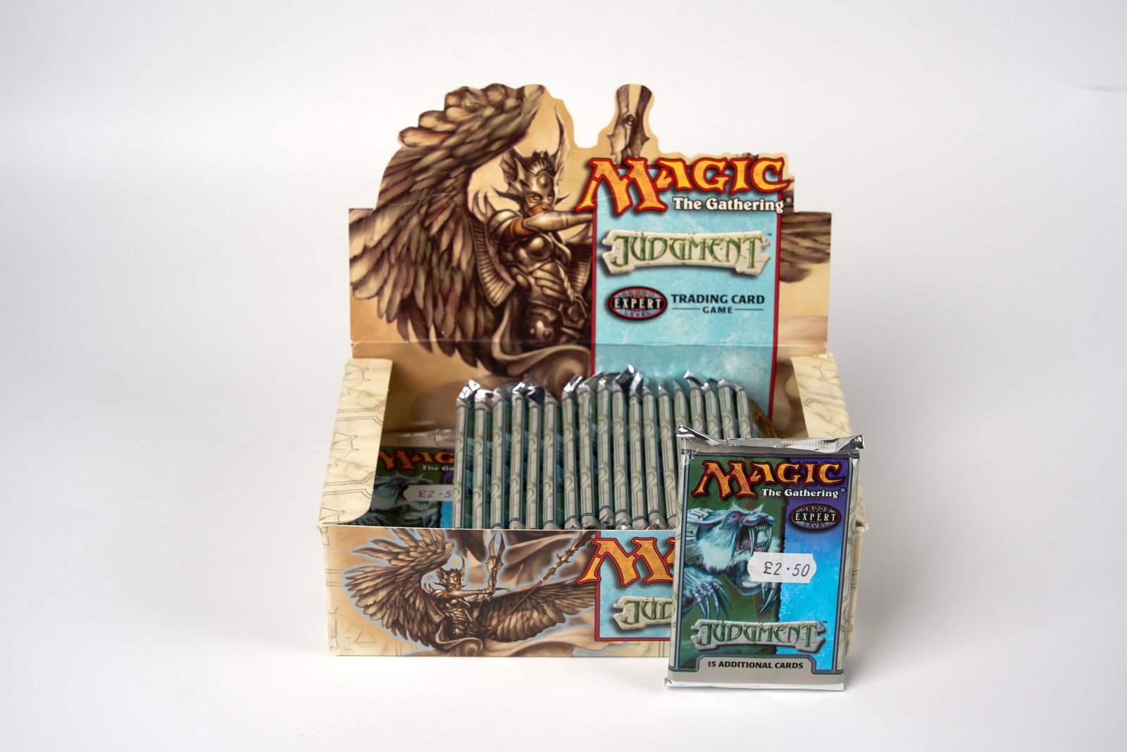 Judgement Booster Box - Opened (X24 Boosters): This lot features x24 sealed booster packs from the Judgement expansion. These packs are in as new condition, with their original pricing stickers. Also included is the original cardboard box/sleeve.T