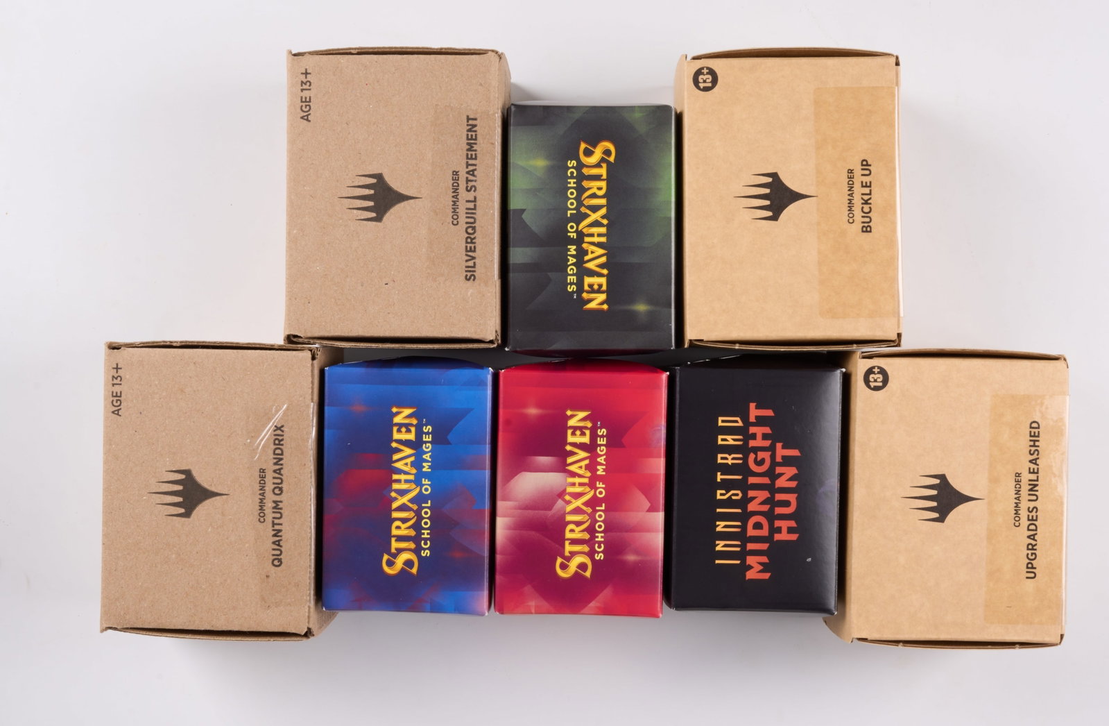 X8 Sealed Preconstructed Commander Decks: This lot features x8 factory sealed Preconstructed Commander Decks, including the following:Upgrades Unleashed (fully sealed), Buckle Up (fully sealed), Coven Coutners (opened, sealed deck),