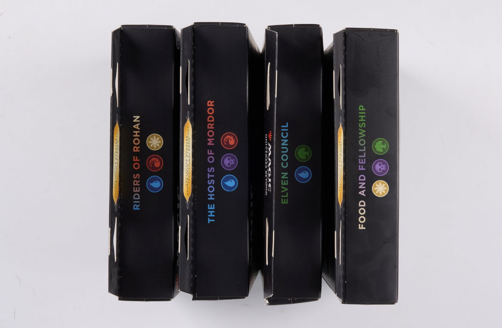 Lord of the Rings Tales of Middle-Earth Commander X4 Deck Bundle: This lot features x4 Lord of the Rings Tales of Middle-Earth Commander Decks in sealed condition. Includes:Elven Council, Food and Fellowship, Riders of Rohan, and The Hosts of Mordor.