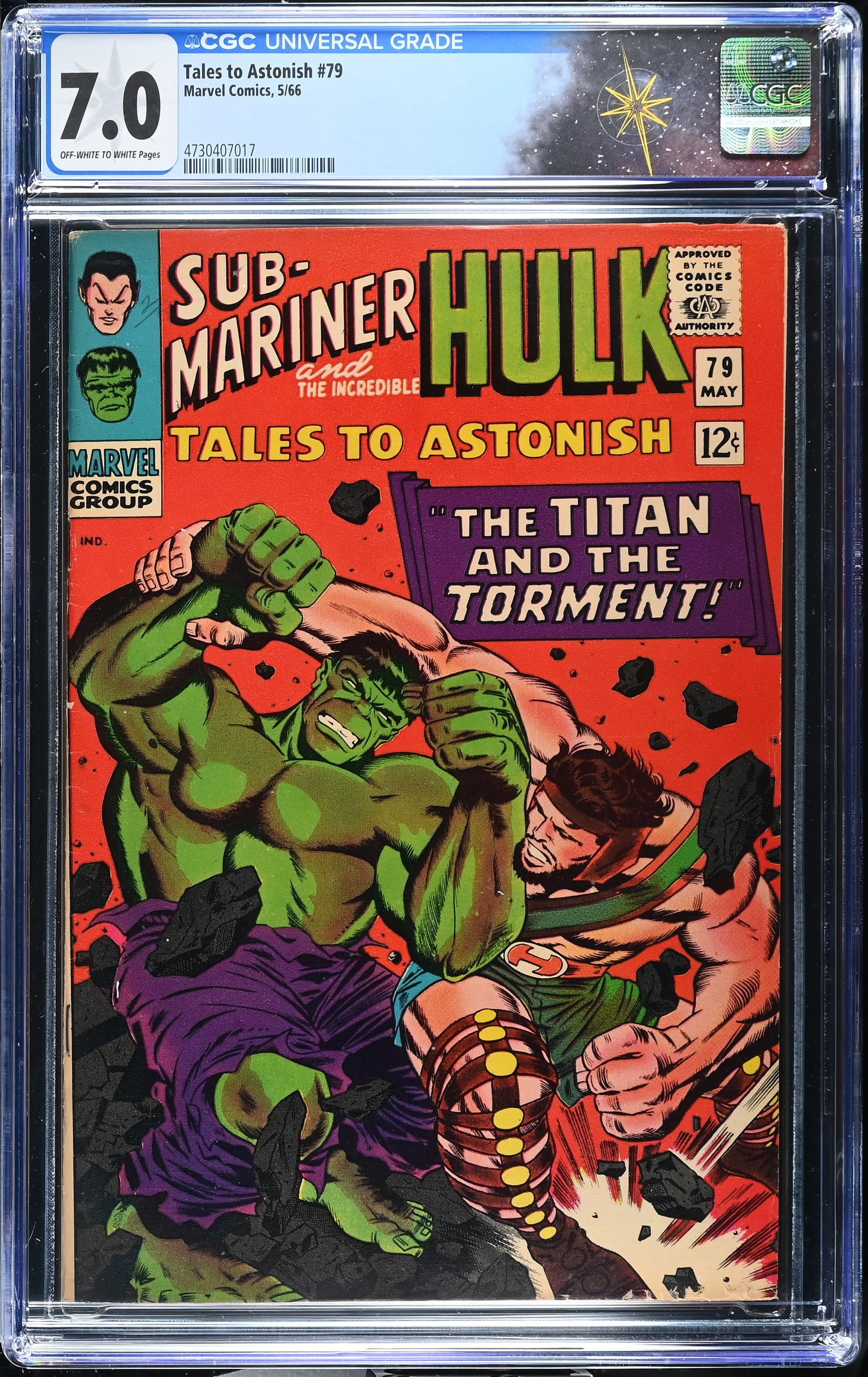Tales to Astonish #79 CGC 7.0 Hulk vs. Hercules (Marvel Comics, 1966) Off-White to White Pages (1 of 2)