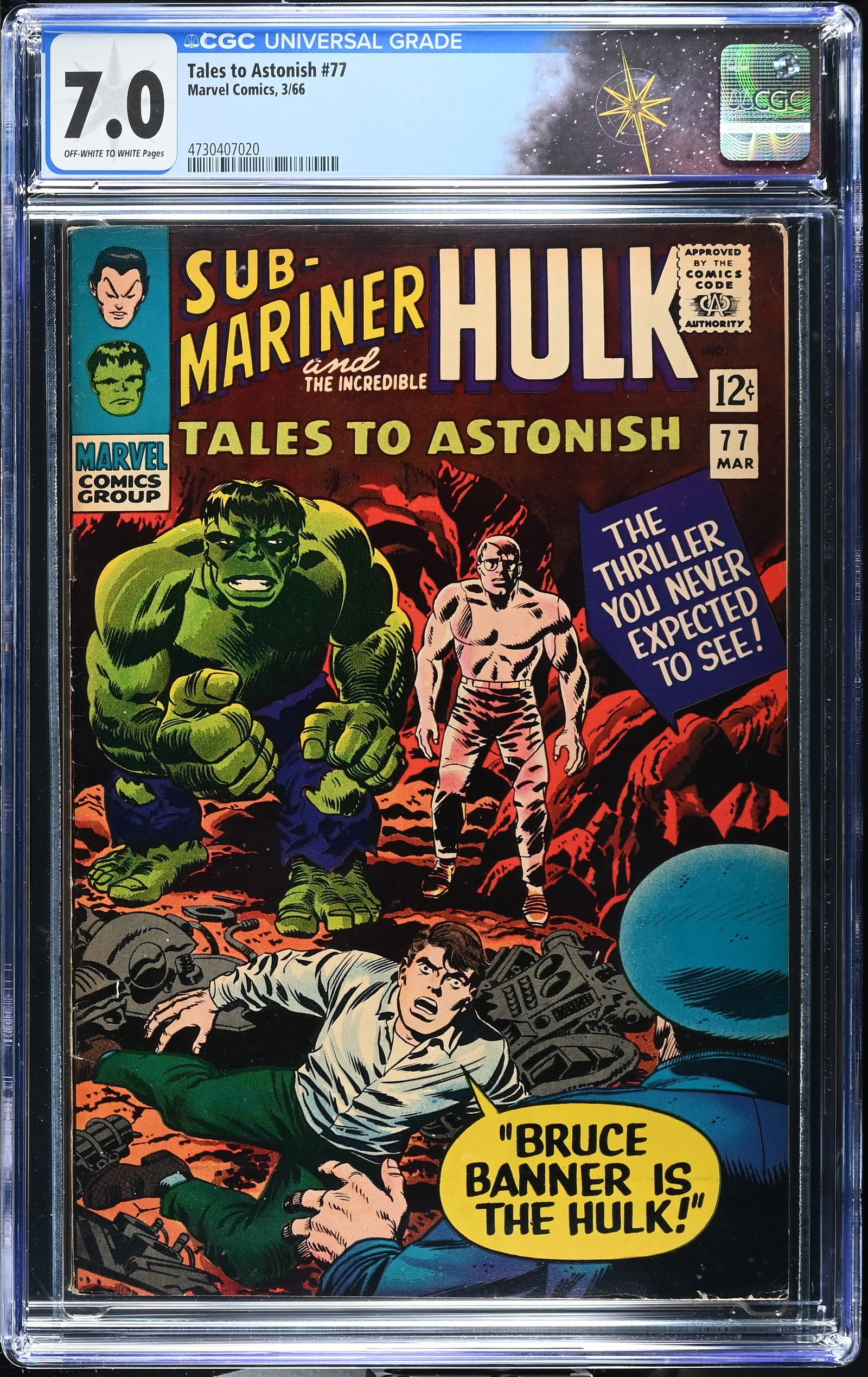 Tales to Astonish #77 CGC 7.0 Hulk's Identity as Bruce Banner Revealed (Marvel Comics, 1966) (1 of 2)