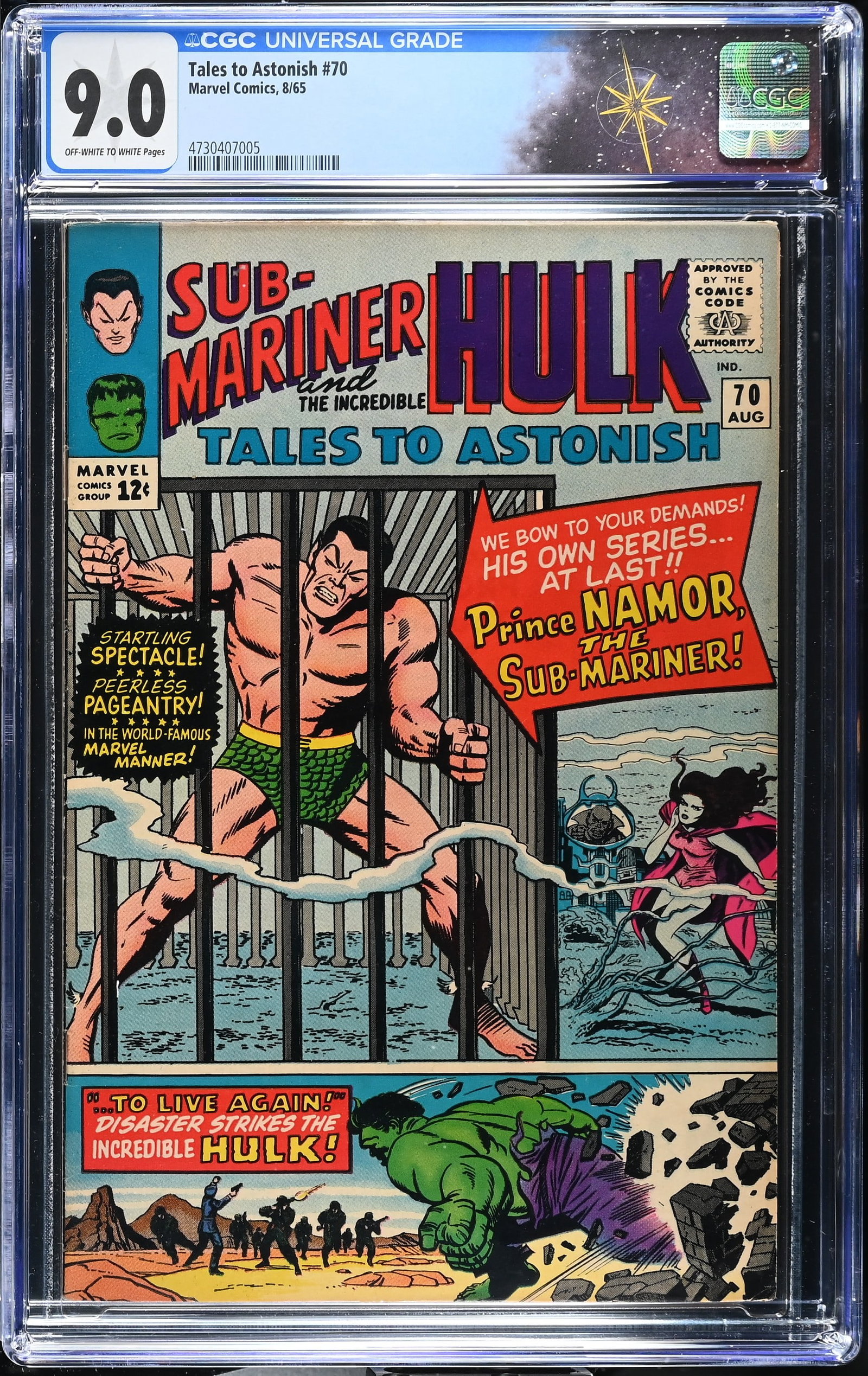 Tales to Astonish #70 CGC 9.0 1st Sub-Mariner as Feature Character (Marvel Comics, 1965) Off-White (1 of 2)