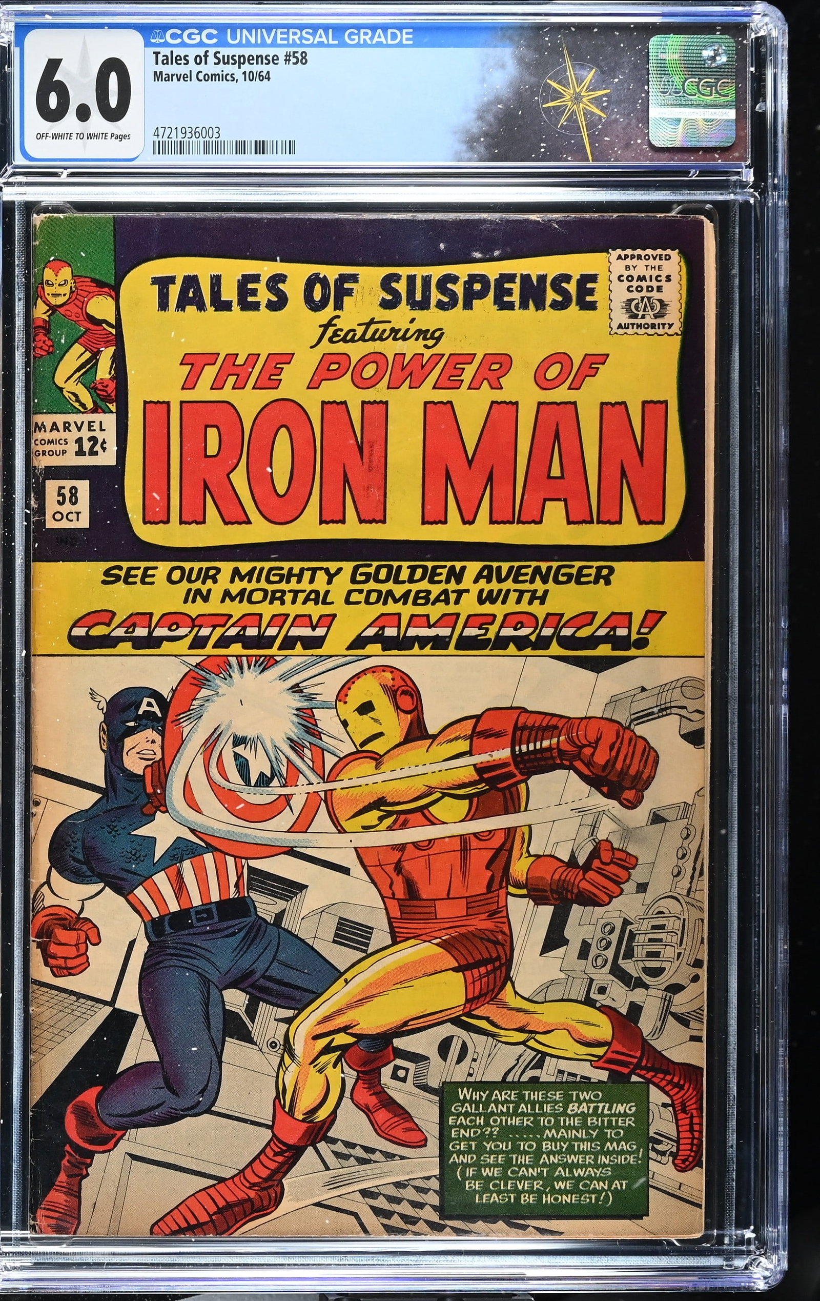 Tales of Suspense #58 CGC 6.0 Captain America vs. Iron Man & 2nd App. of Kraven (Marvel Comics, (1 of 2)