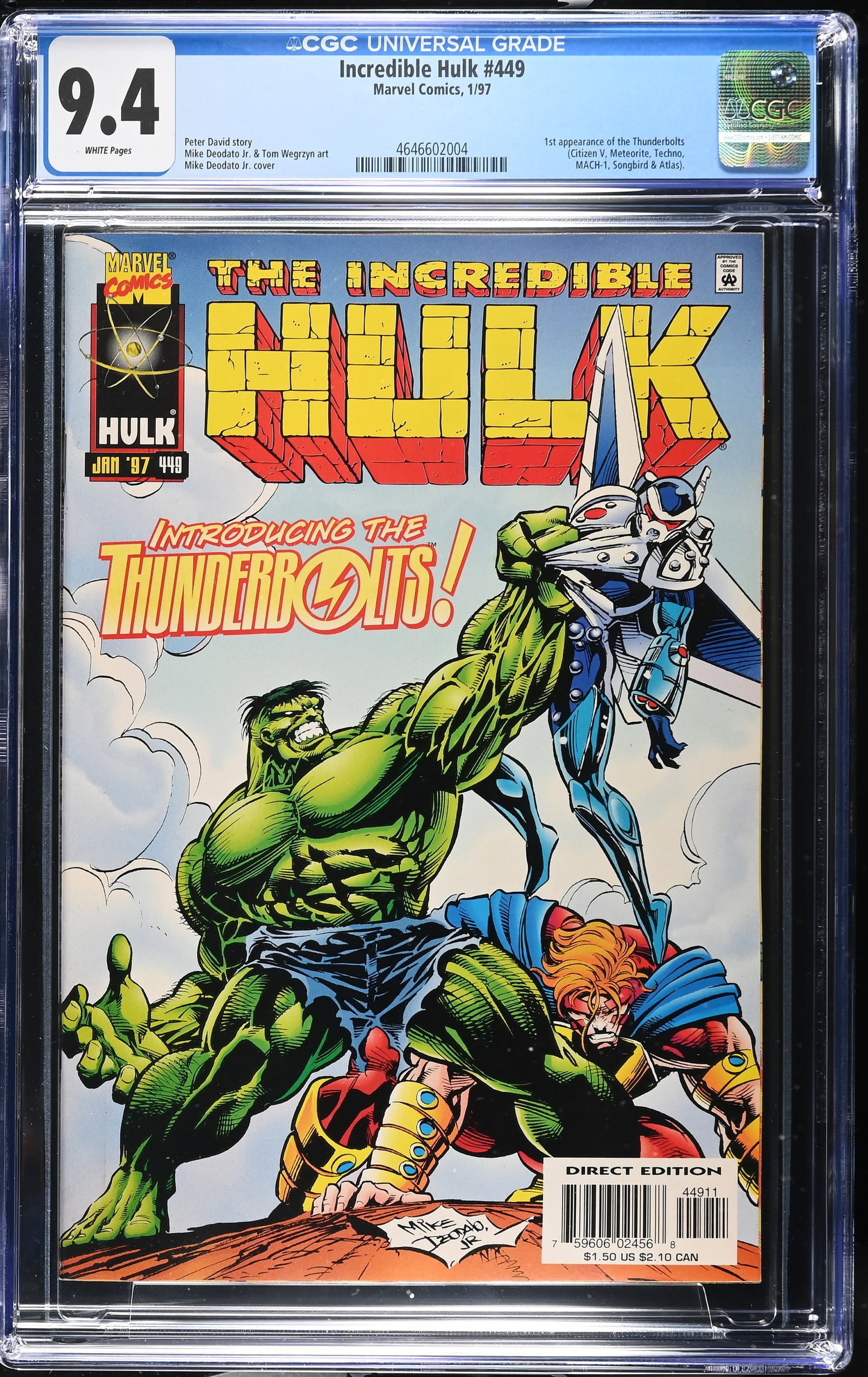 Incredible Hulk #449 CGC 9.4 1st Appearance of The Thunderbolts (Marvel Comics 1996) White Pages (1 of 2)