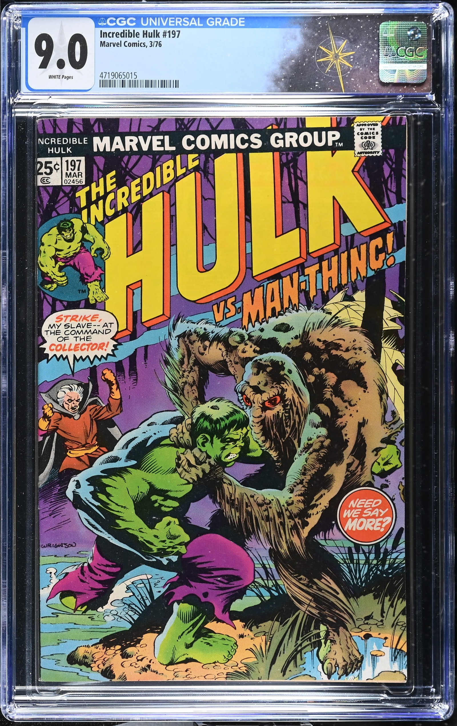 Incredible Hulk #197 CGC 9.0 "And Man-Thing Makes Three!" Bernie Wrightson Cover (Marvel Comics, (1 of 2)