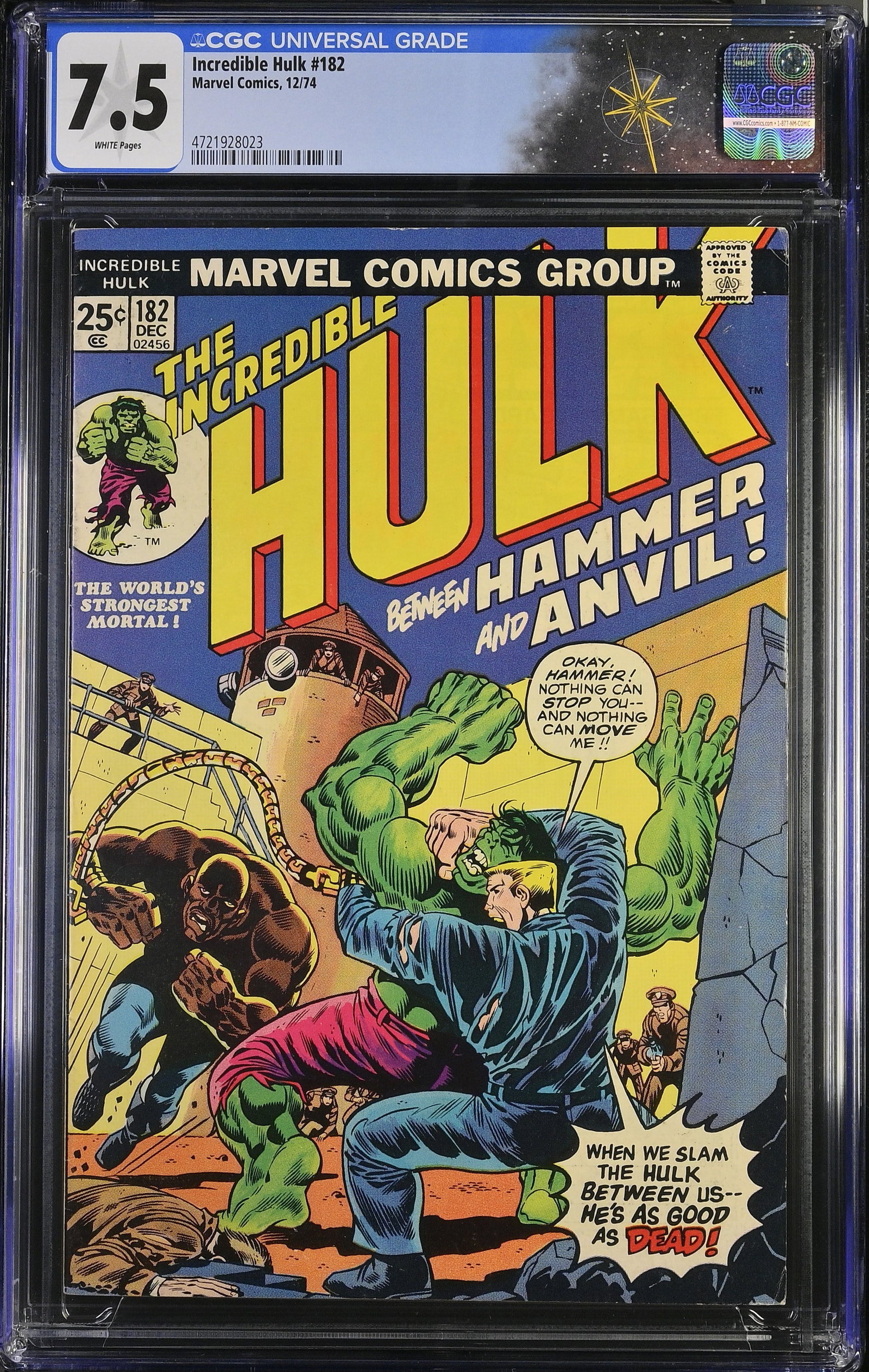 Incredible Hulk #182 CGC 7.5 "Between Hammer and Anvil!" 1st Appearance of Hammer & Anvil (Marvel (1 of 2)