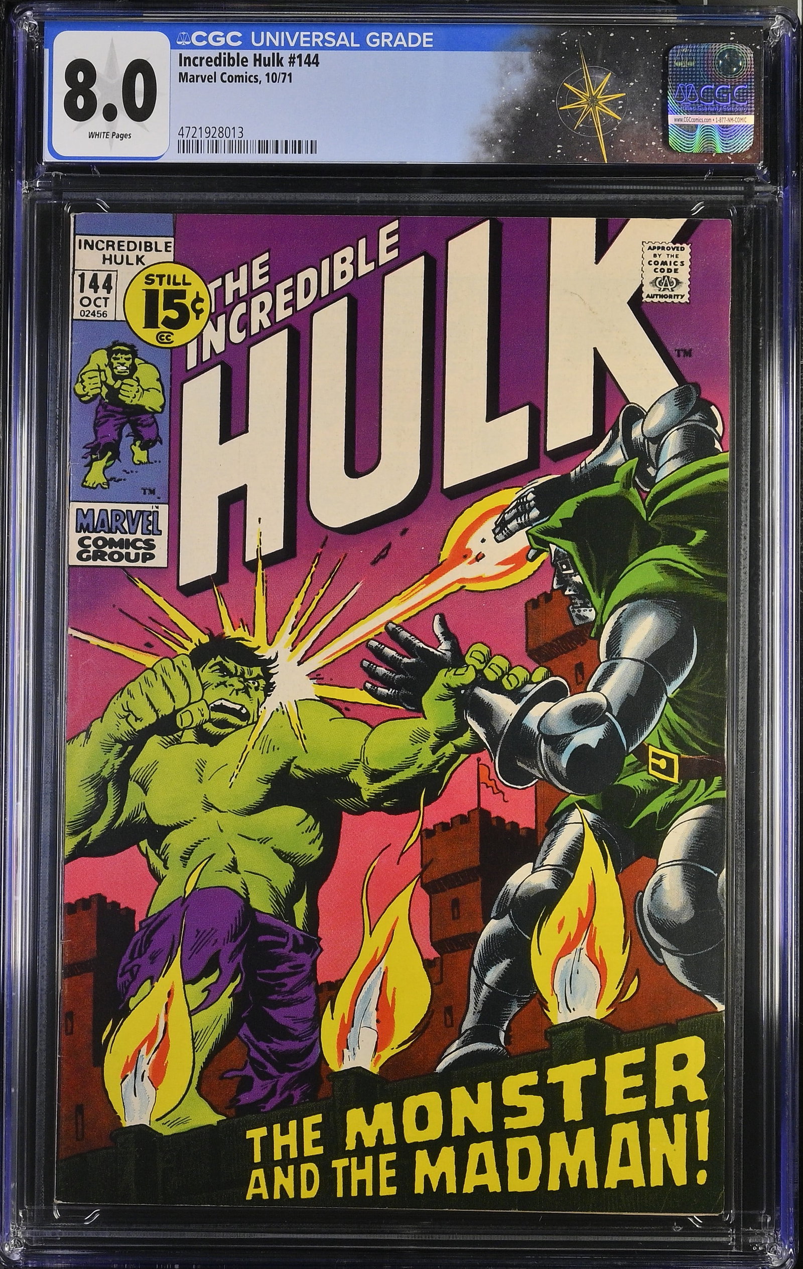 Incredible Hulk #144 CGC 8.0 ?The Monster and the Madman!? Doctor Doom Cover (Marvel Comics, 1971) (1 of 2)