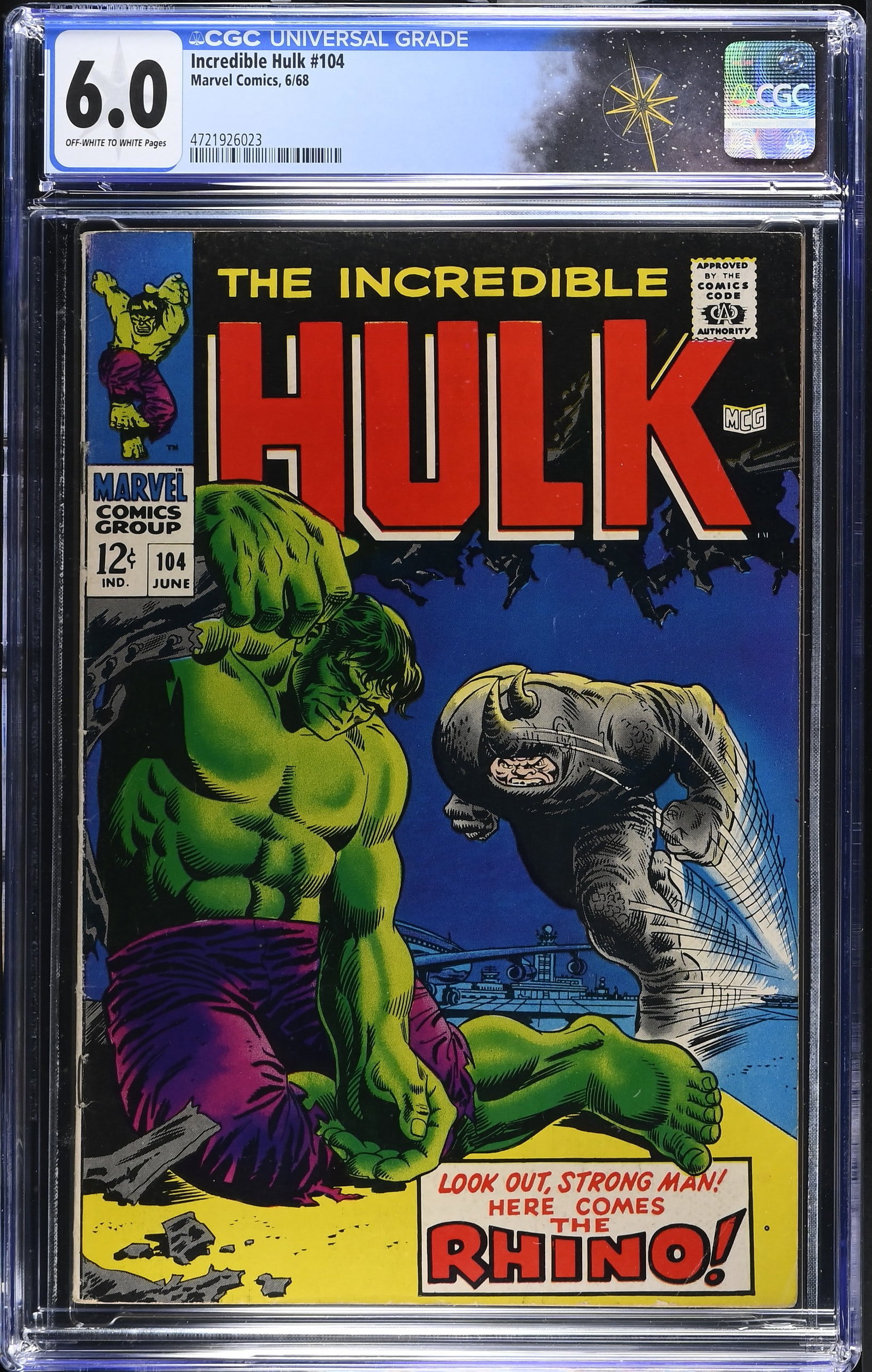 Incredible Hulk #104 CGC 6.0 "Ring Around the Rhino!" Marie Severin Cover (Marvel Comics, 1968) (1 of 2)