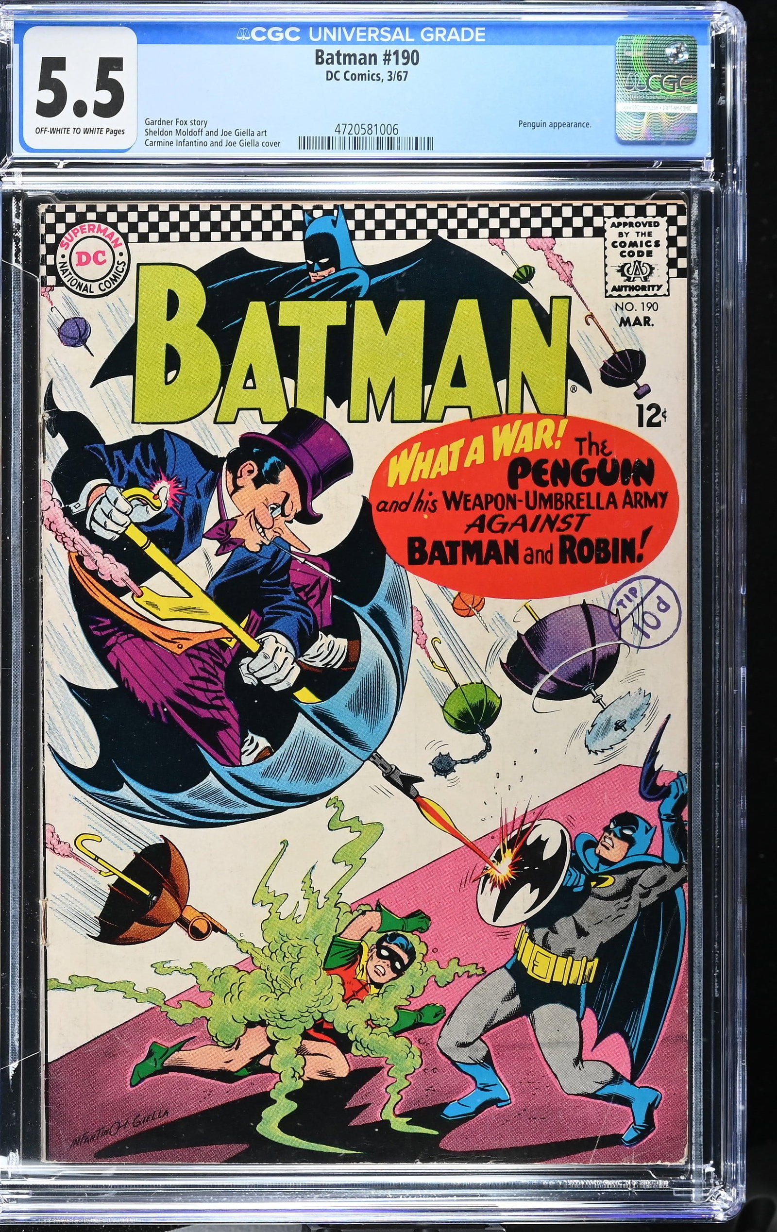 Batman #190 CGC 5.5 "The Penguin Takes a Flyer Into the Future!" (DC Comics, 1967) Off-White to (1 of 2)