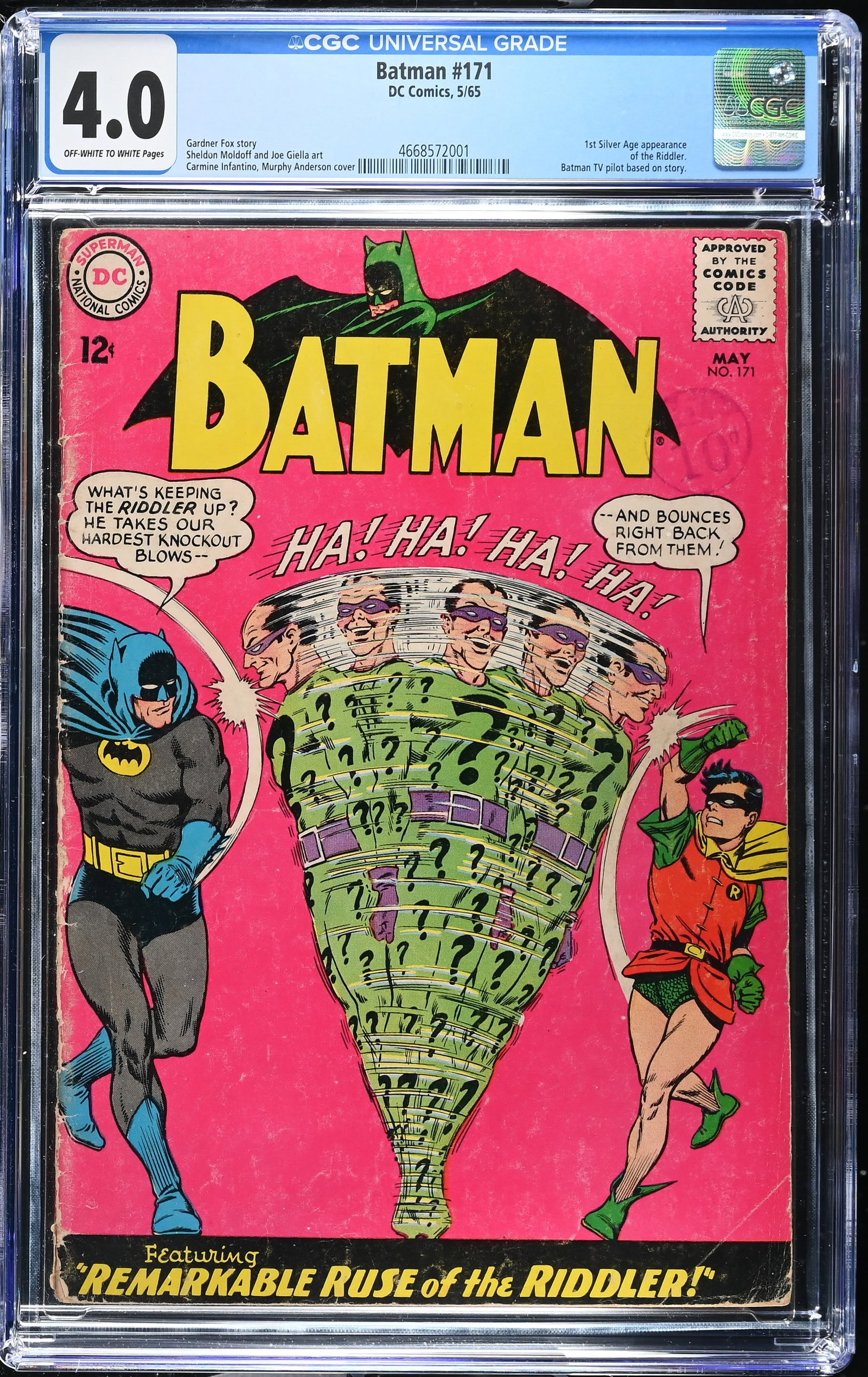 Batman #171 CGC 4.0 1st Silver Age Appearance of the Riddler (DC Comics, 1965) Off-white to White (1 of 2)