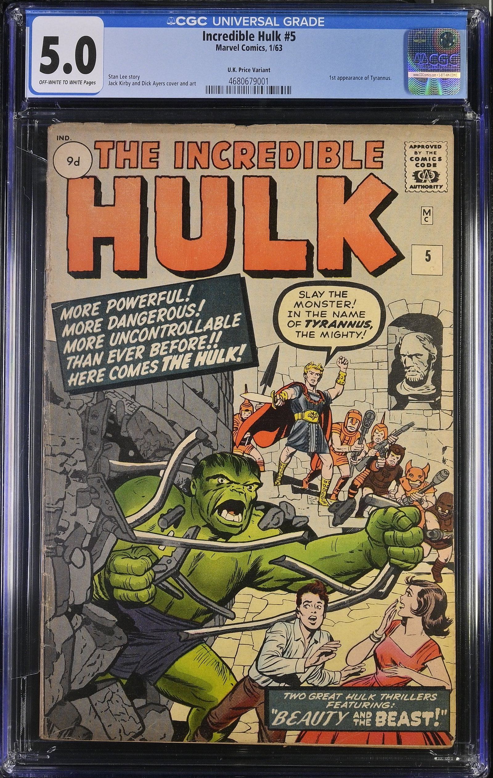 Incredible Hulk #5 CGC 5.0 UK Price Variant 1st Appearance of Tyrannus (Marvel Comics, 1963) (1 of 2)