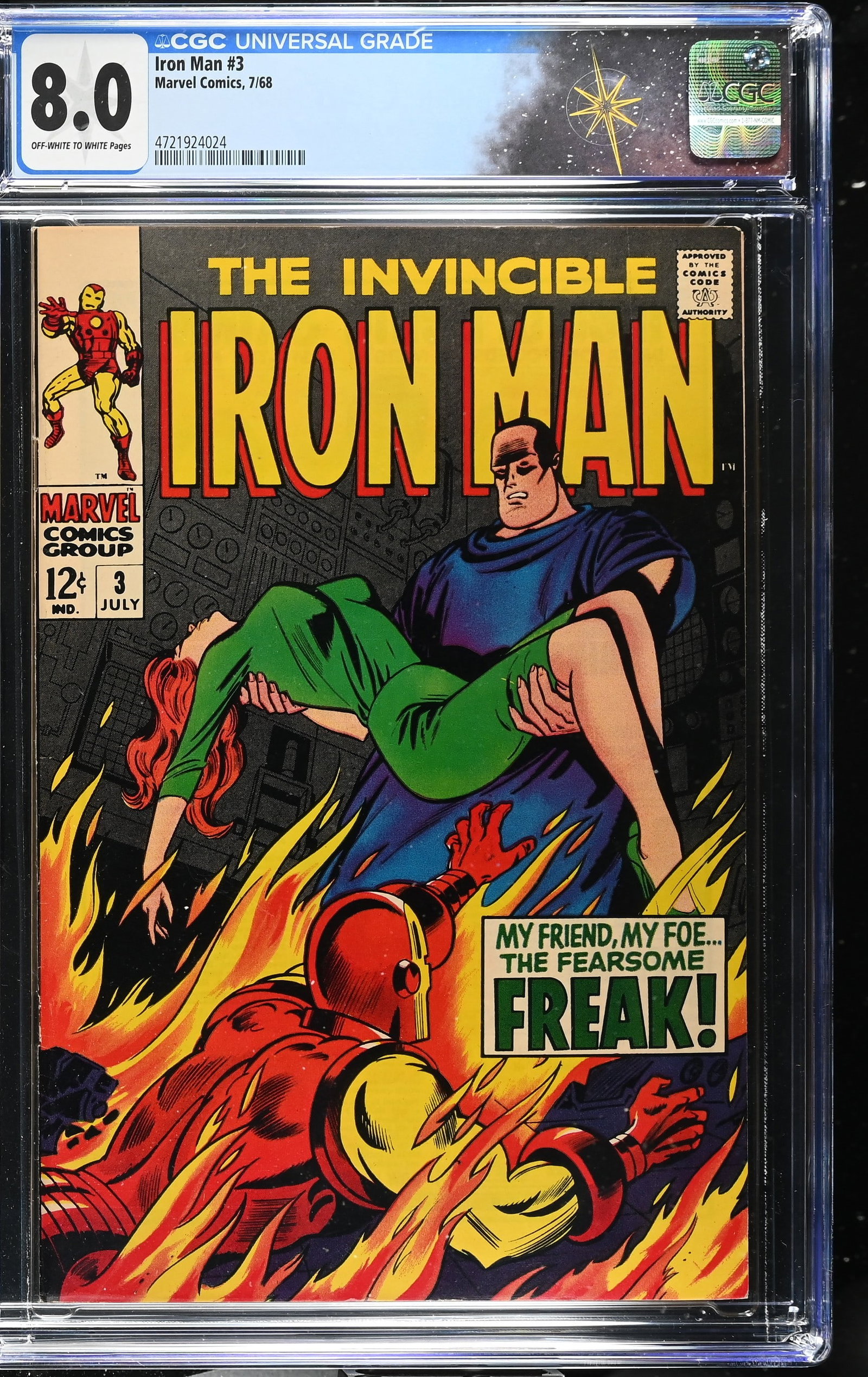 Iron Man #3 CGC 8.0 "My Friend, My Foe...The Freak!" (Marvel Comics, 1968) Off-White to White Pages (1 of 2)