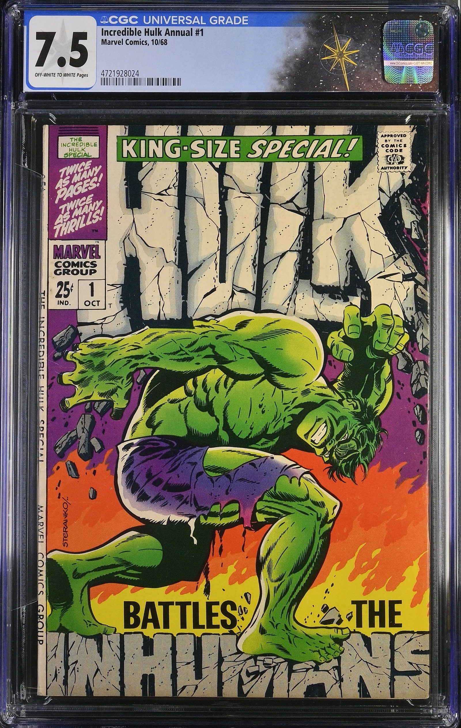 Incredible Hulk Annual #1 CGC 7.5 "A Refuge Divided!" Classic Cover (Marvel Comics, 1968) Off White (1 of 2)
